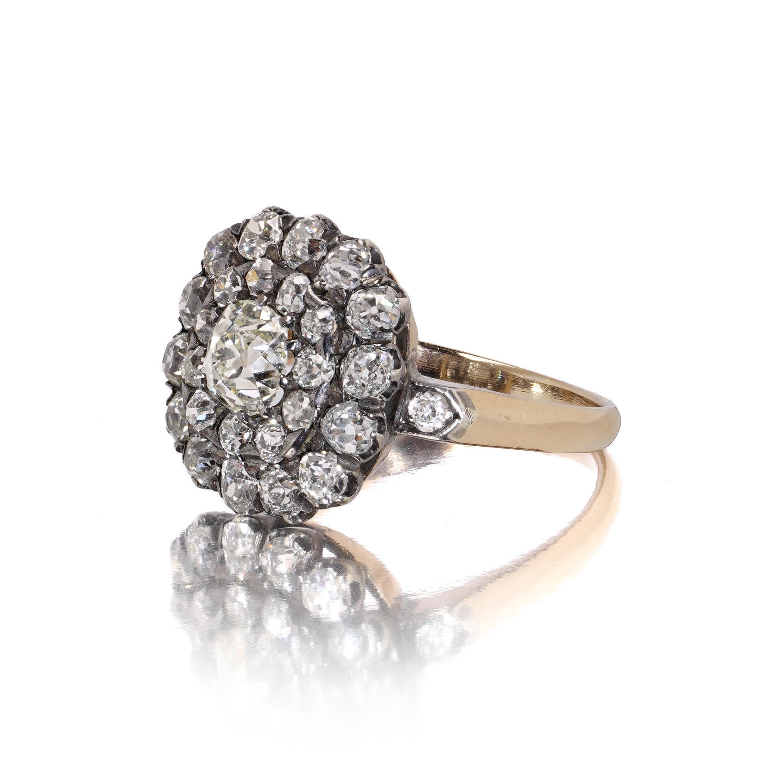 Bague ancienne en or et argent 18 ct et diamant taille ancienne Bon état - En vente à Braintree, GB