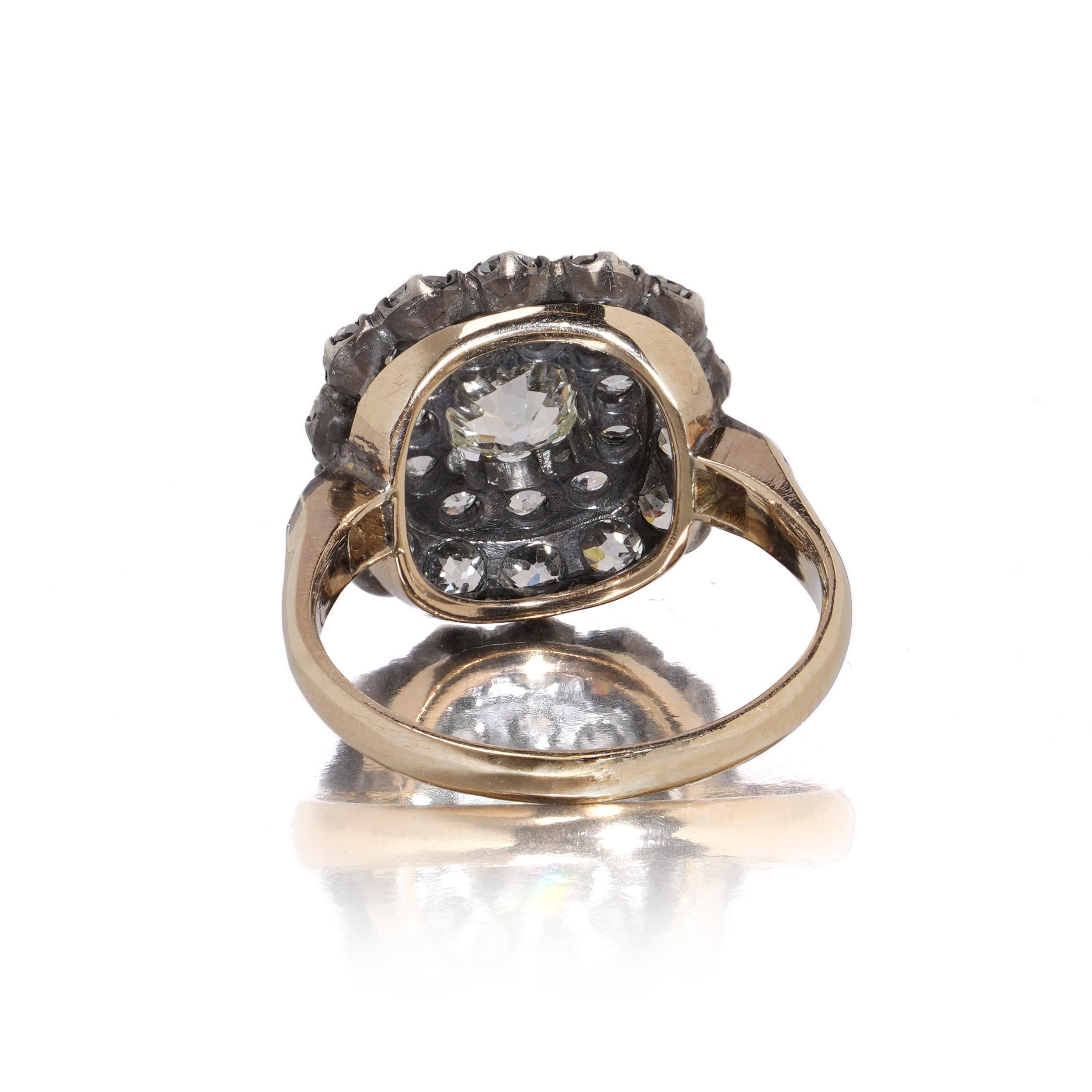 Bague ancienne en or et argent 18 ct et diamant taille ancienne Pour femmes en vente