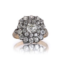 Antiker 18kt Gold und Silber Altschliff Diamant Cluster Ring