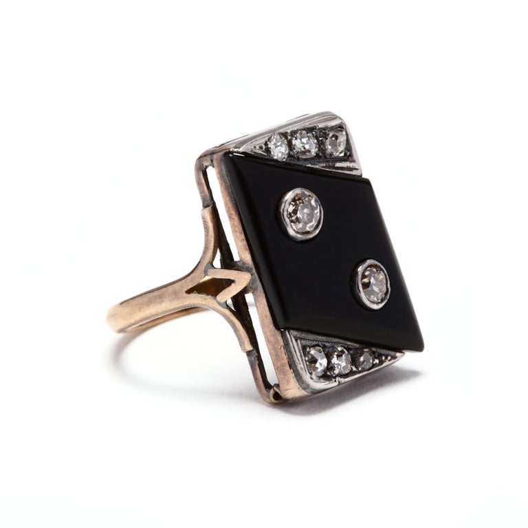 Antique 18 Karat Gold Diamond And Black Onyx Ring At 1stdibs