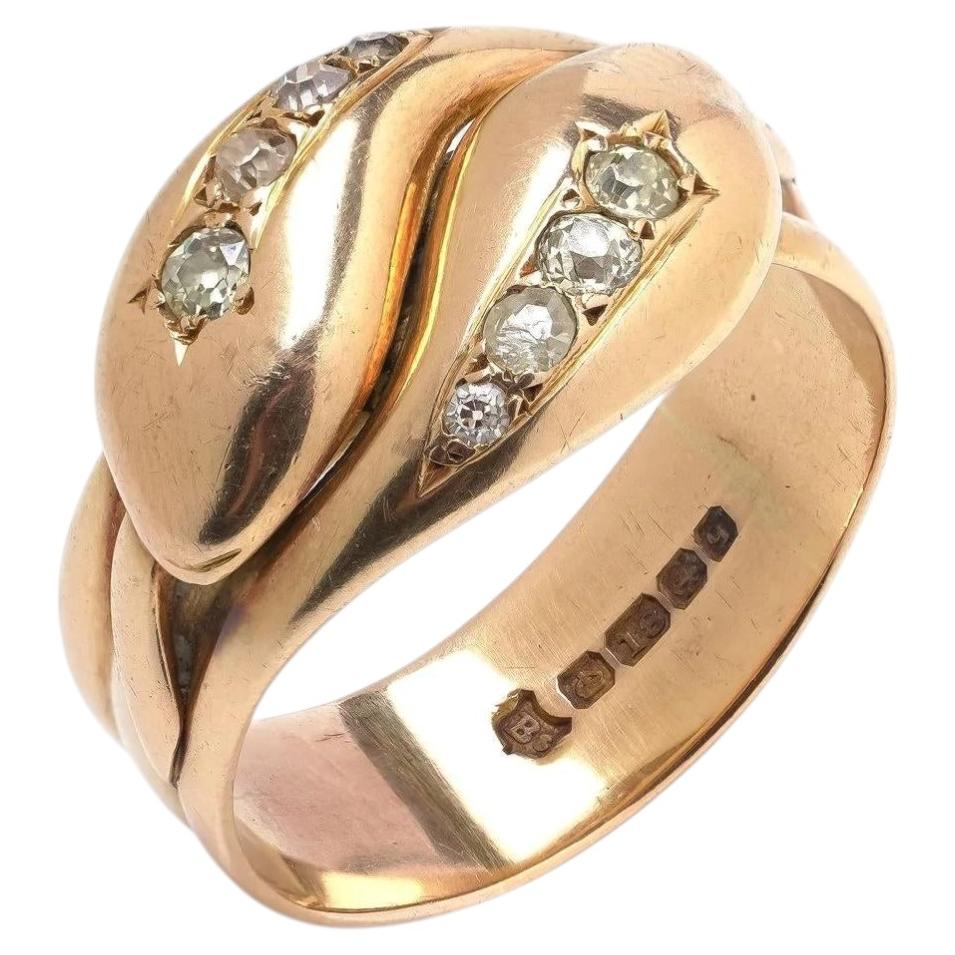 Anello antico con serpente di diamanti in oro 18KT