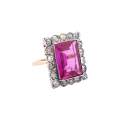 Antique 18kt Gold & Platinum Set with Diamonds & Synthetic Rubies