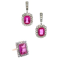 Antique 18kt Gold & Platinum Set with Diamonds & Synthetic Rubies