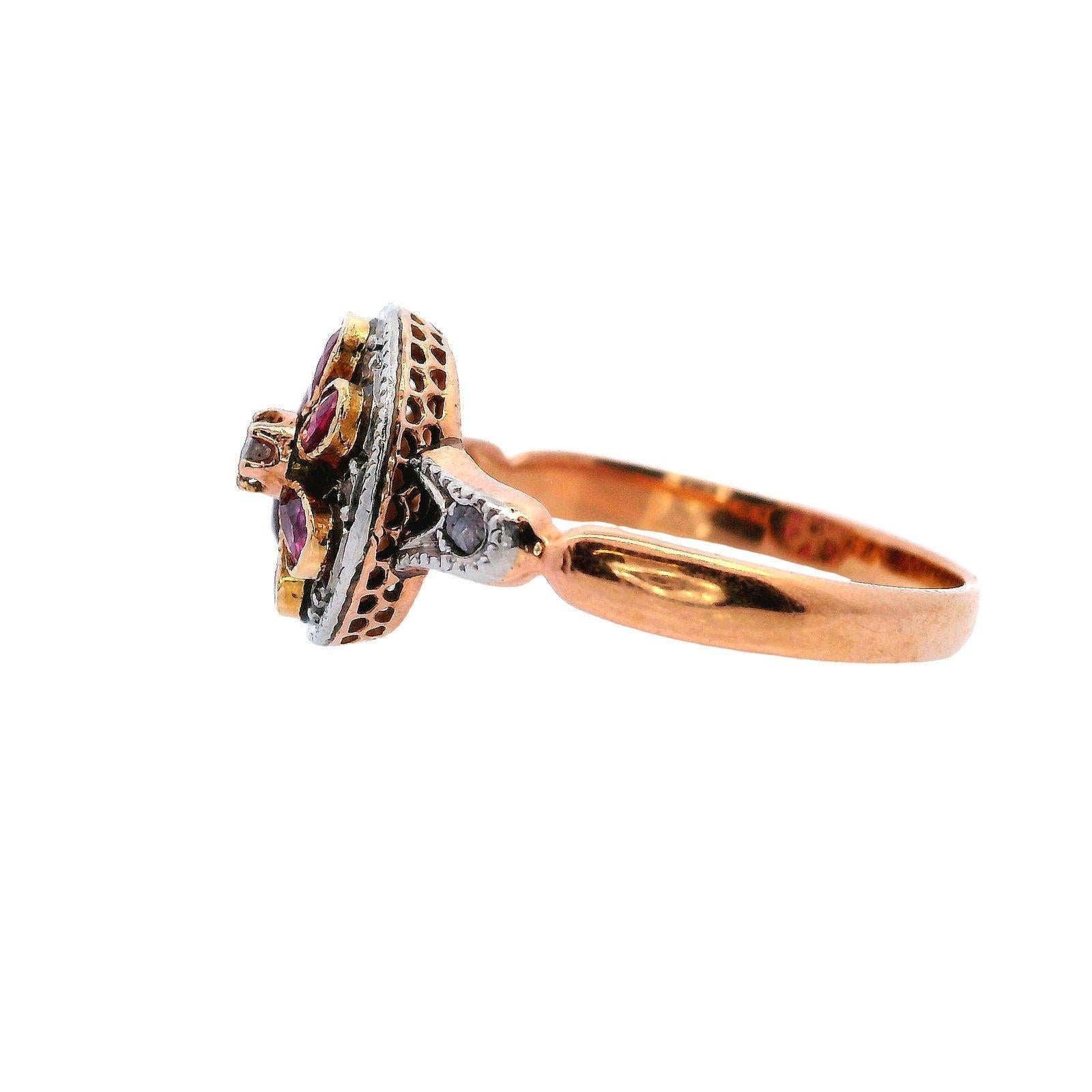 Edwardian 18kt Gold Ring with Rubies and Diamonds In Excellent Condition In Aventura, FL