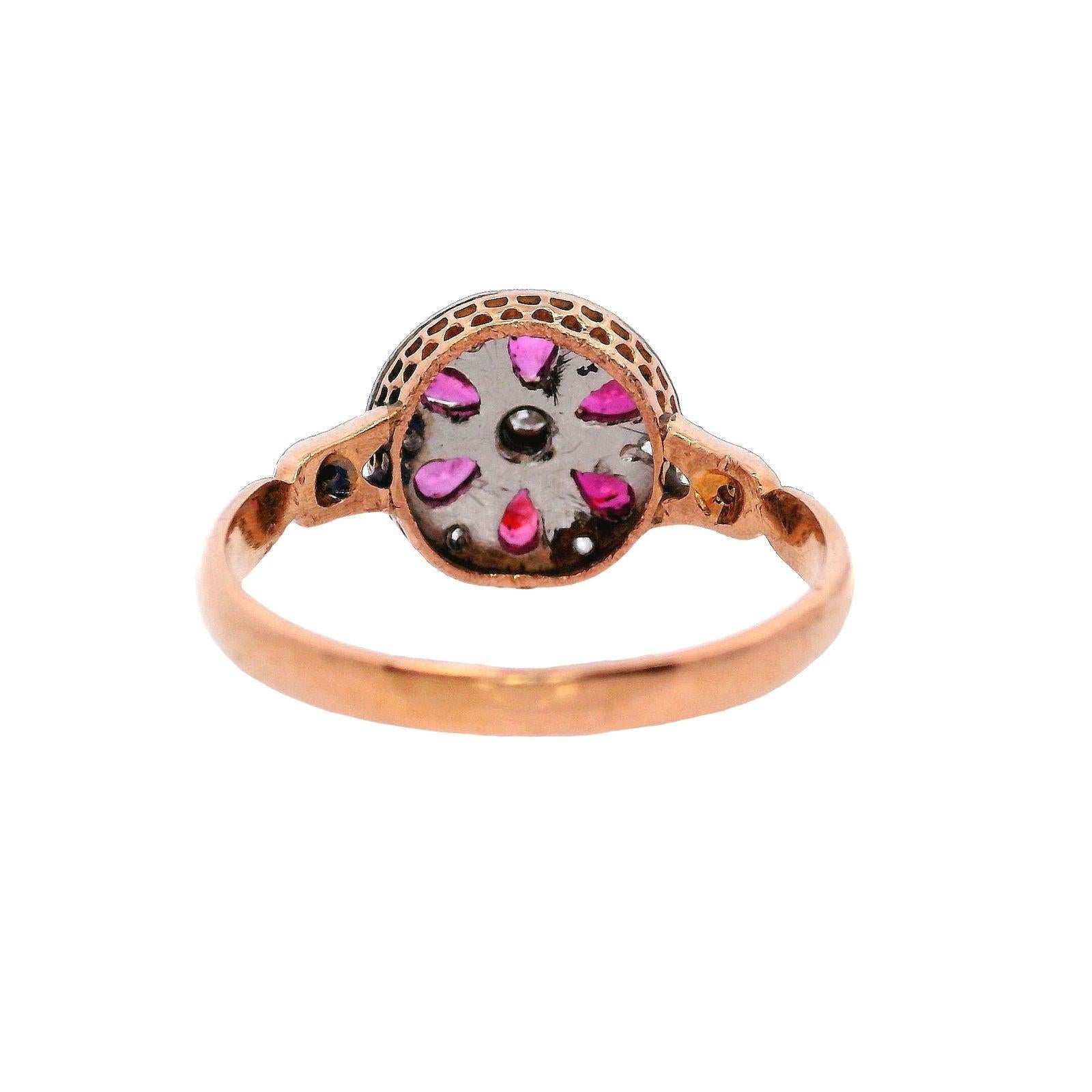 Edwardian 18kt Gold Ring with Rubies and Diamonds 1