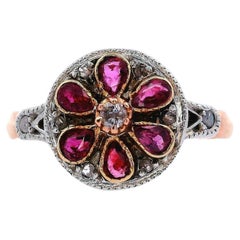 Edwardian 18kt Gold Ring with Rubies and Diamonds