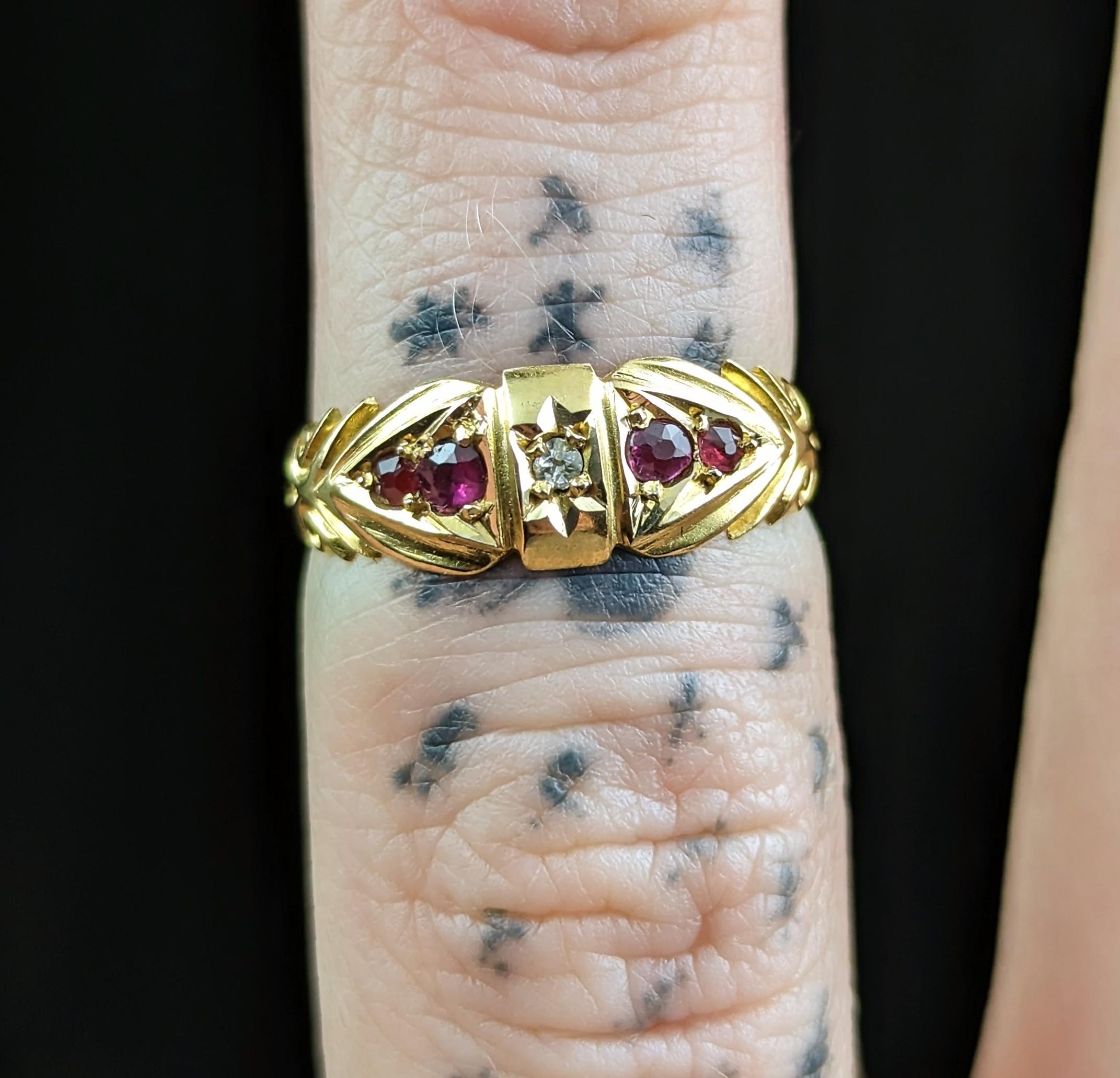 Antique 18 Karat Gold Ruby and Diamond Ring, Edwardian 4
