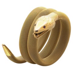 Antique 18KT Gold Serpent Coil Bracelet with Ruby Eyes