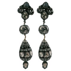 Antique 18kt Gold 
Silver Hanging Earrings with 3.50 Cts in Diamonds