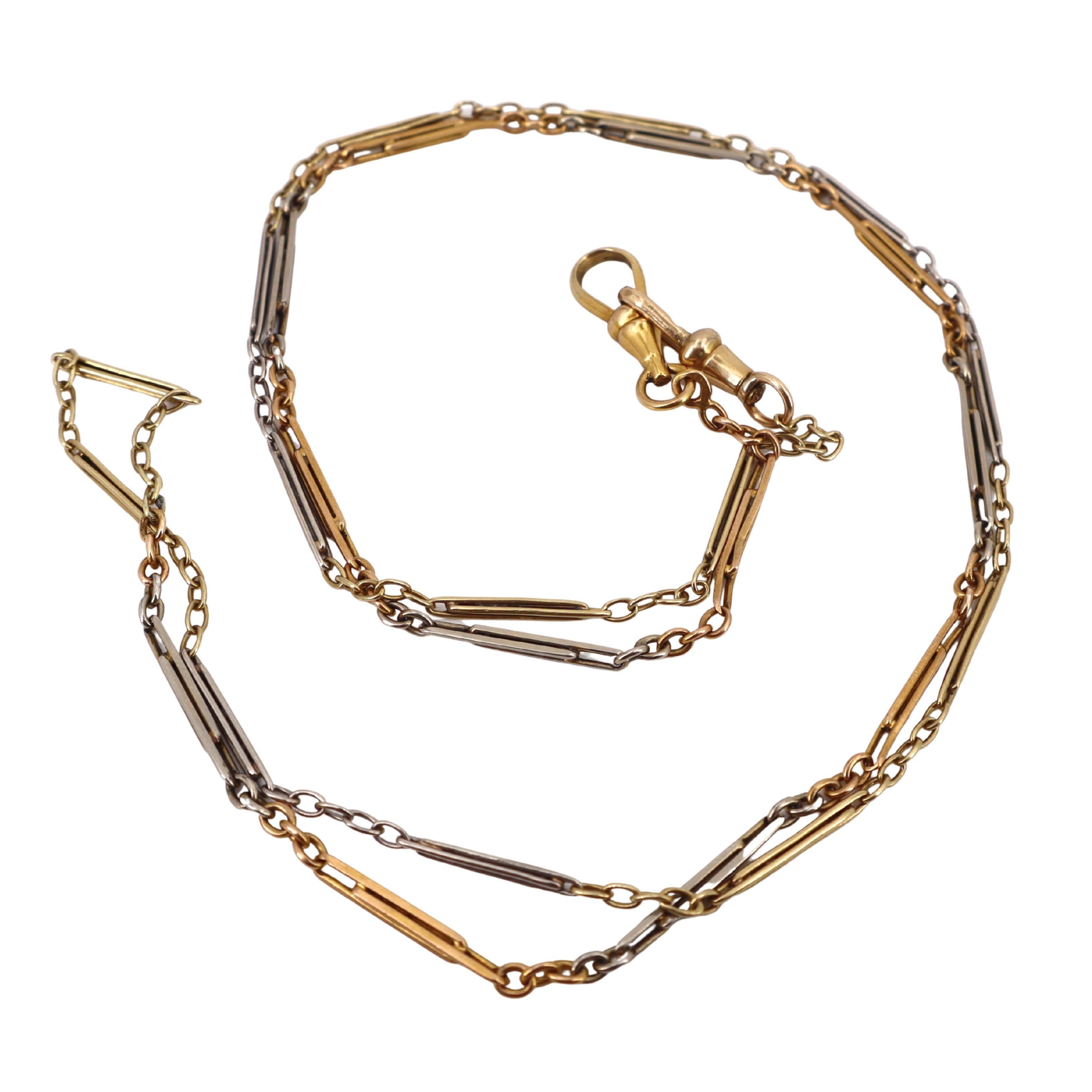 Collar antiguo de cadena de reloj de bolsillo de oro amarillo y blanco de 18 quilates en venta 7