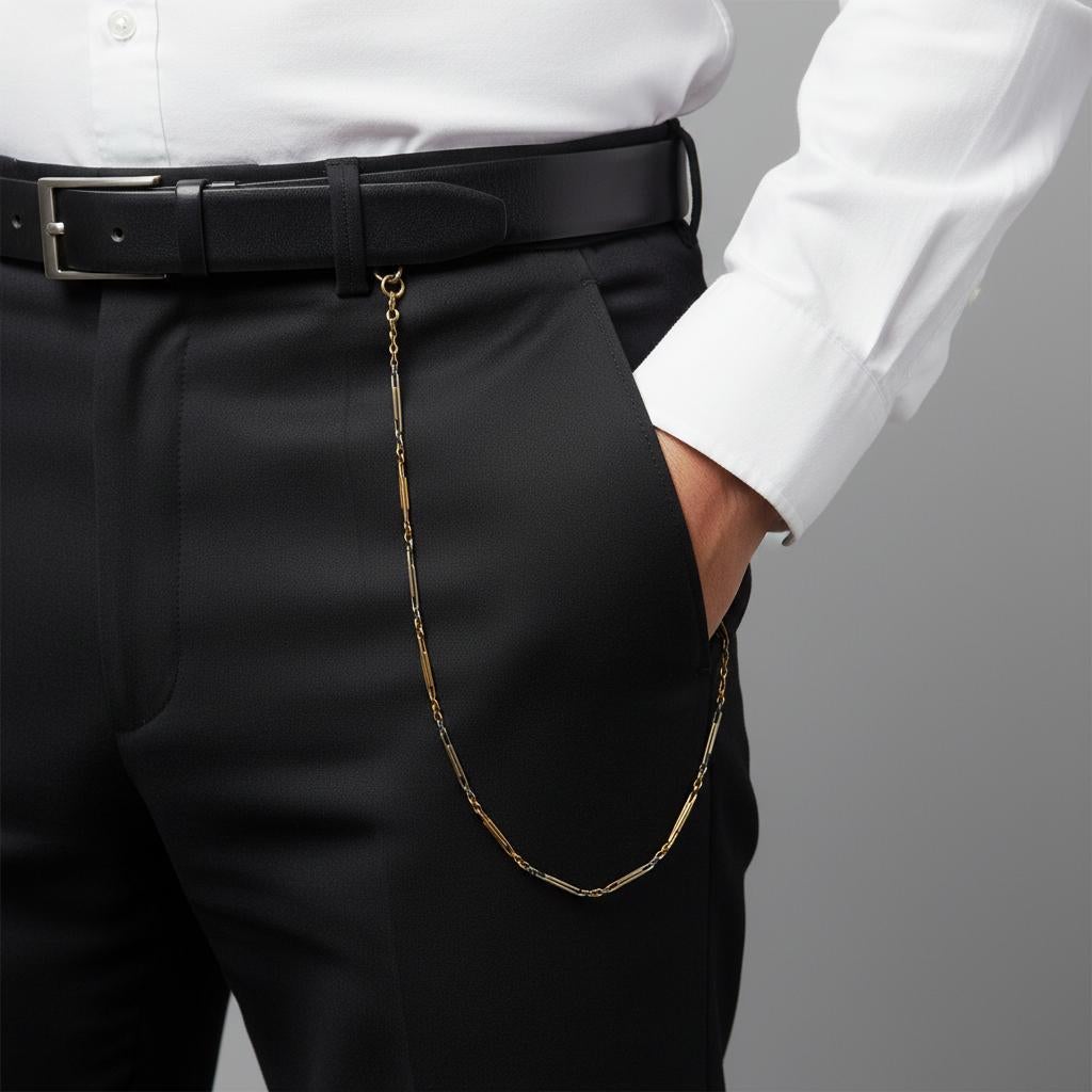 Collar antiguo de cadena de reloj de bolsillo de oro amarillo y blanco de 18 quilates en Bueno estado para la venta en Aventura, FL