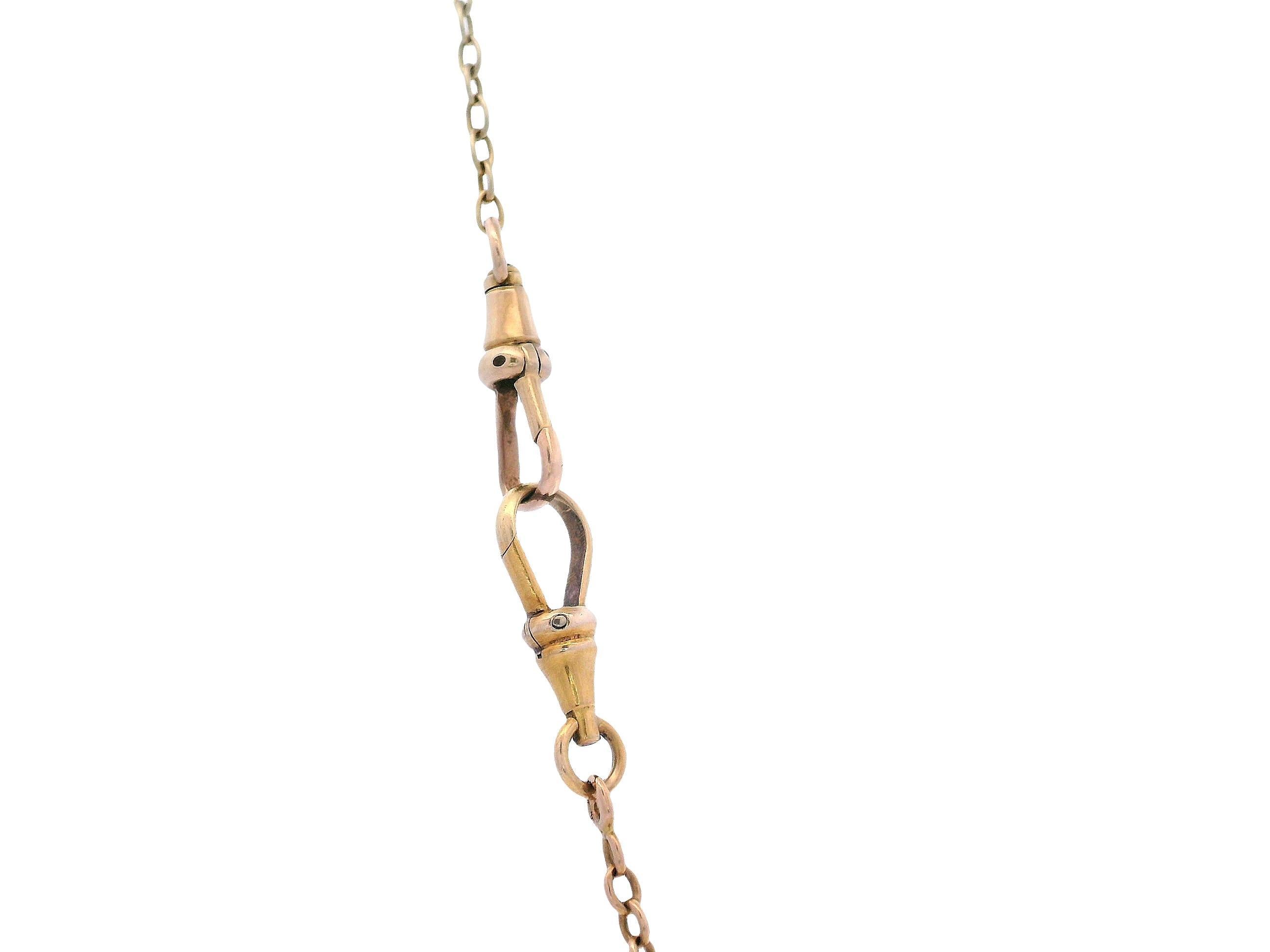 Collar antiguo de cadena de reloj de bolsillo de oro amarillo y blanco de 18 quilates en venta 1