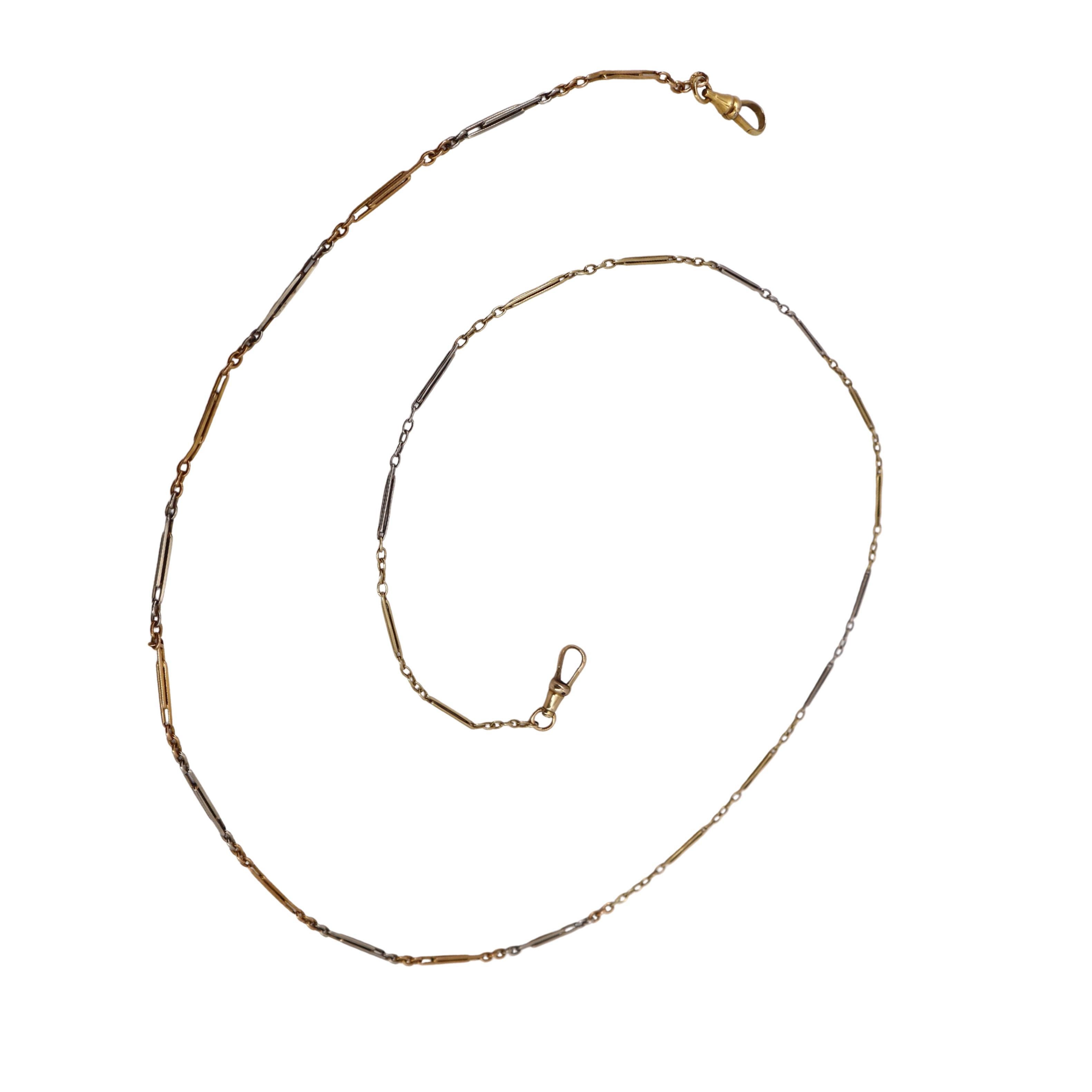 Collar antiguo de cadena de reloj de bolsillo de oro amarillo y blanco de 18 quilates en venta 2