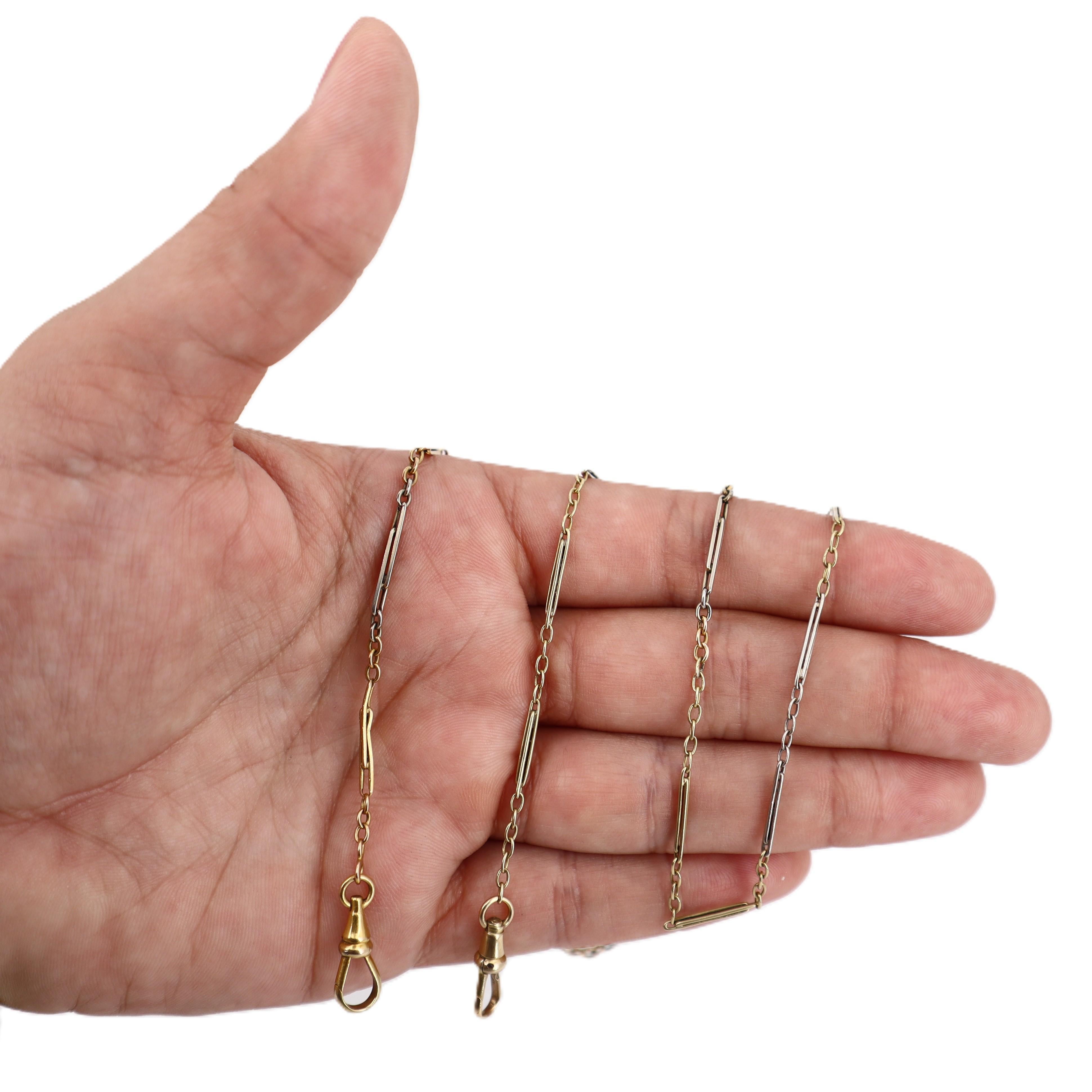 Collar antiguo de cadena de reloj de bolsillo de oro amarillo y blanco de 18 quilates en venta 3