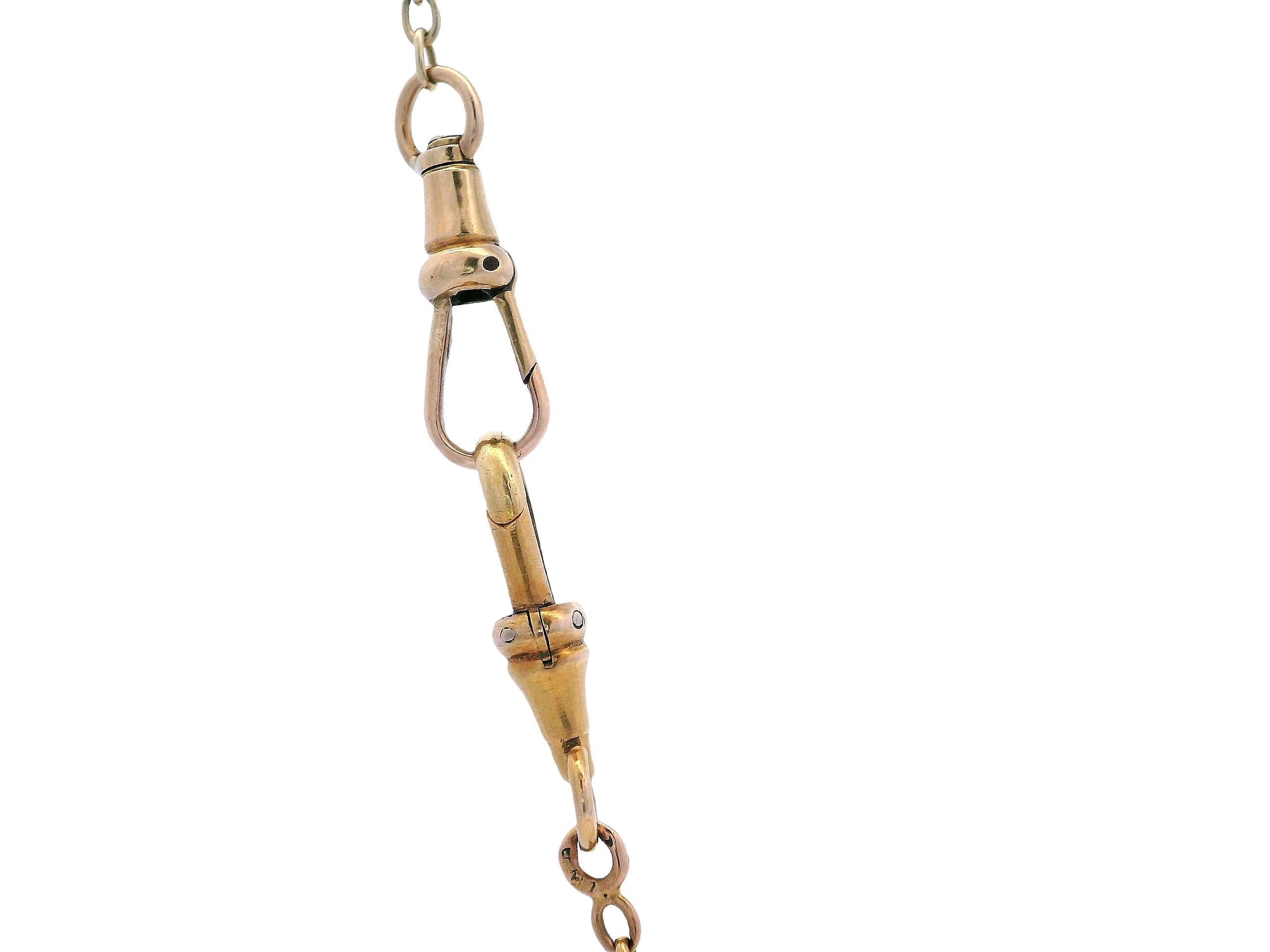 Collar antiguo de cadena de reloj de bolsillo de oro amarillo y blanco de 18 quilates en venta 4