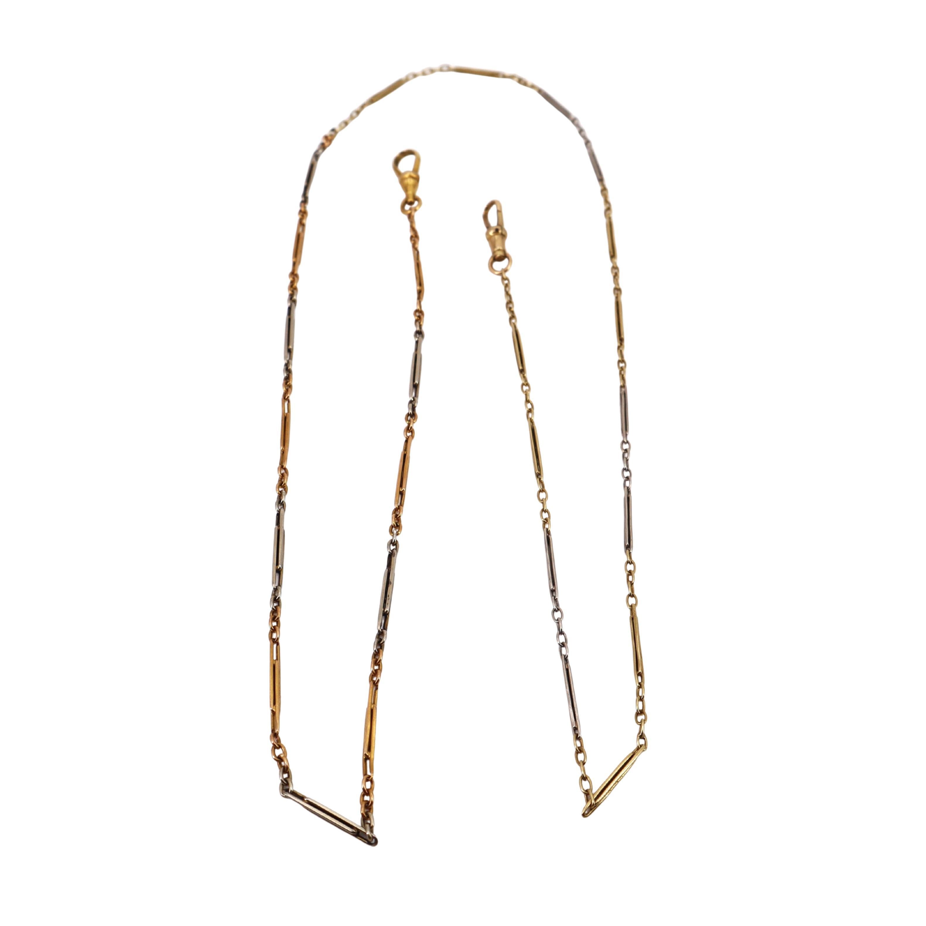 Collar antiguo de cadena de reloj de bolsillo de oro amarillo y blanco de 18 quilates en venta 5