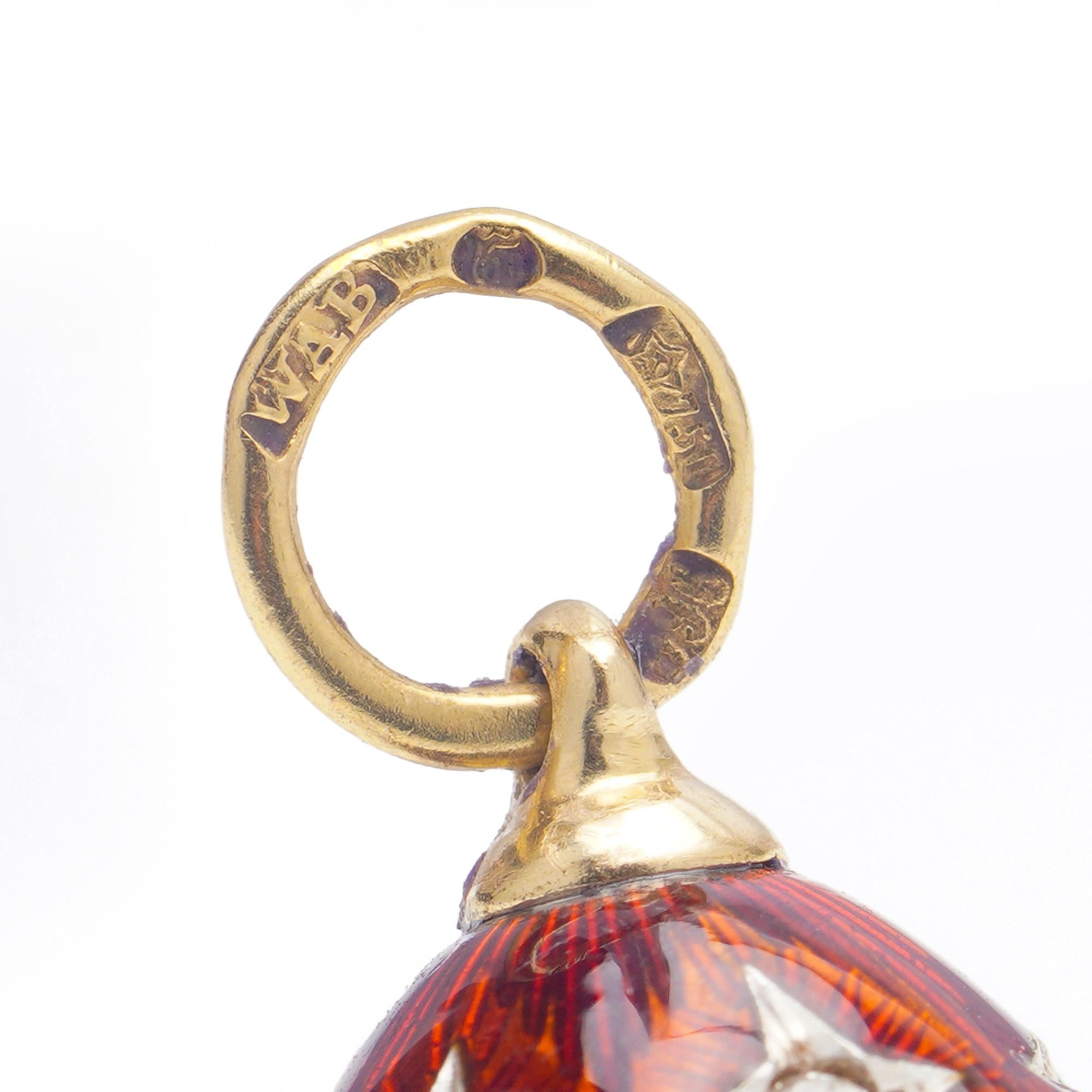 Antique 18kt. Yellow Gold and 960, Silver and Enamel Easter Egg Pendant 2