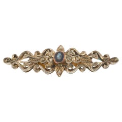 Antique 18KT Yellow Gold and Silver Victorian Sapphire and Diamond Brooch