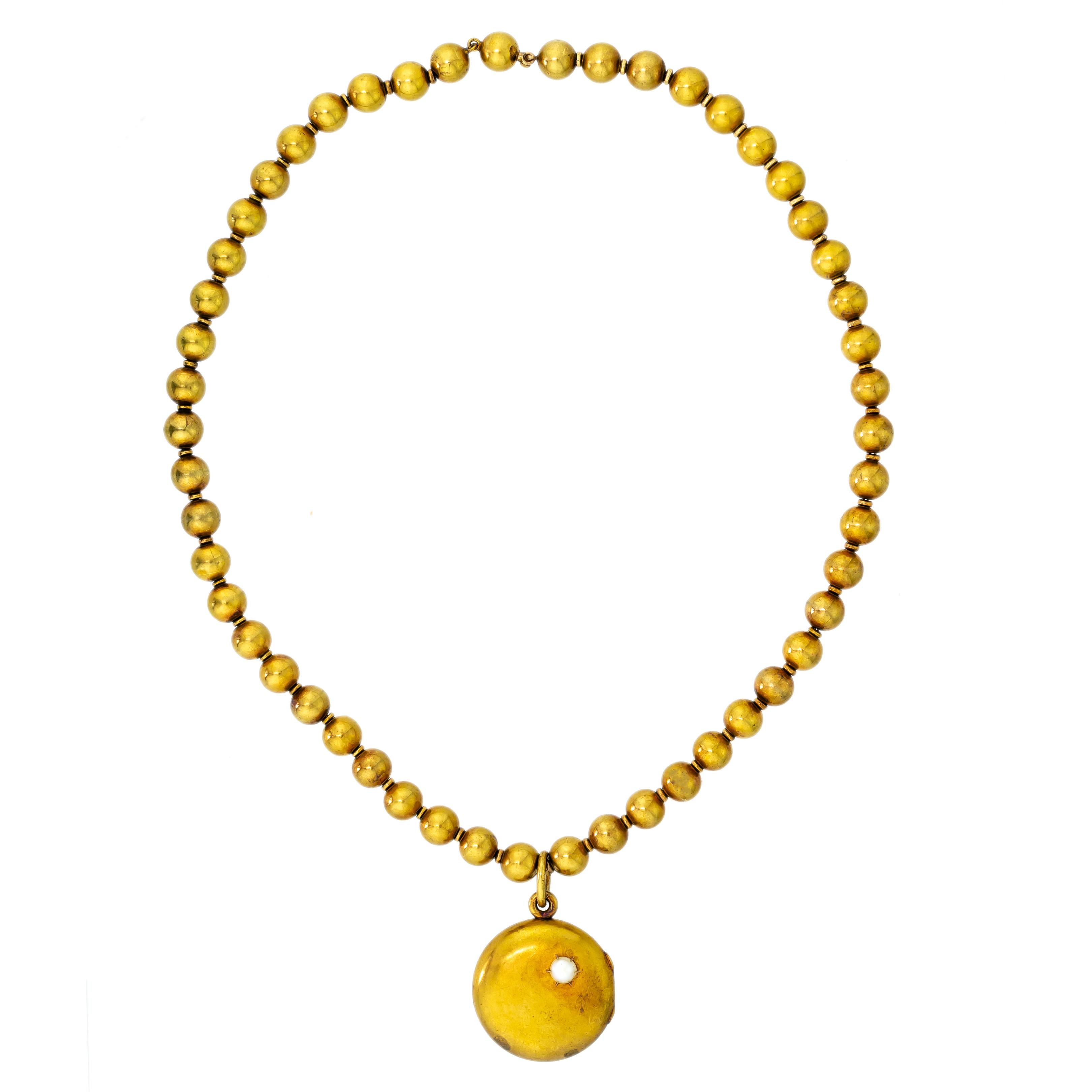 Victorien Collier ancien boule et médaillon en or jaune 18 carats en vente