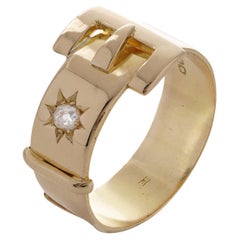 Antike 18 Karat Gelbgold Gürtelschnalle Herren Großformat Z 1/2 Ring mit Diamanten 