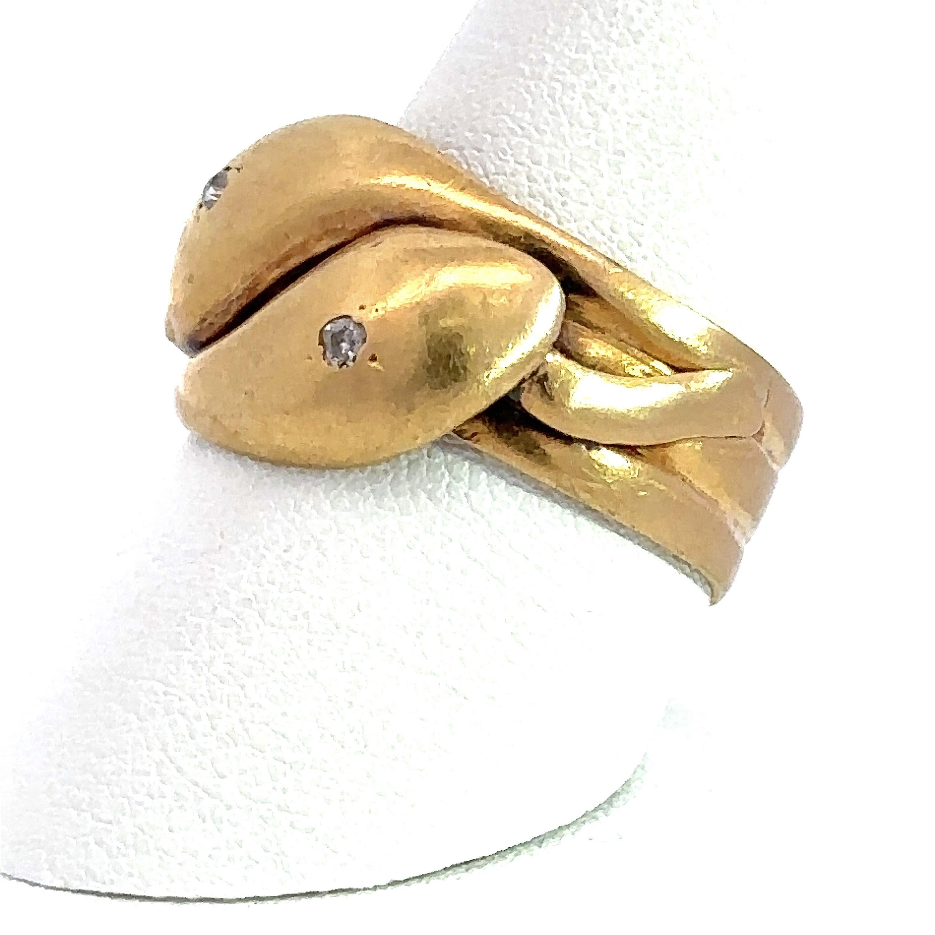Antique 18KT Yellow Gold Double-Headed Snake Ring For Sale 5