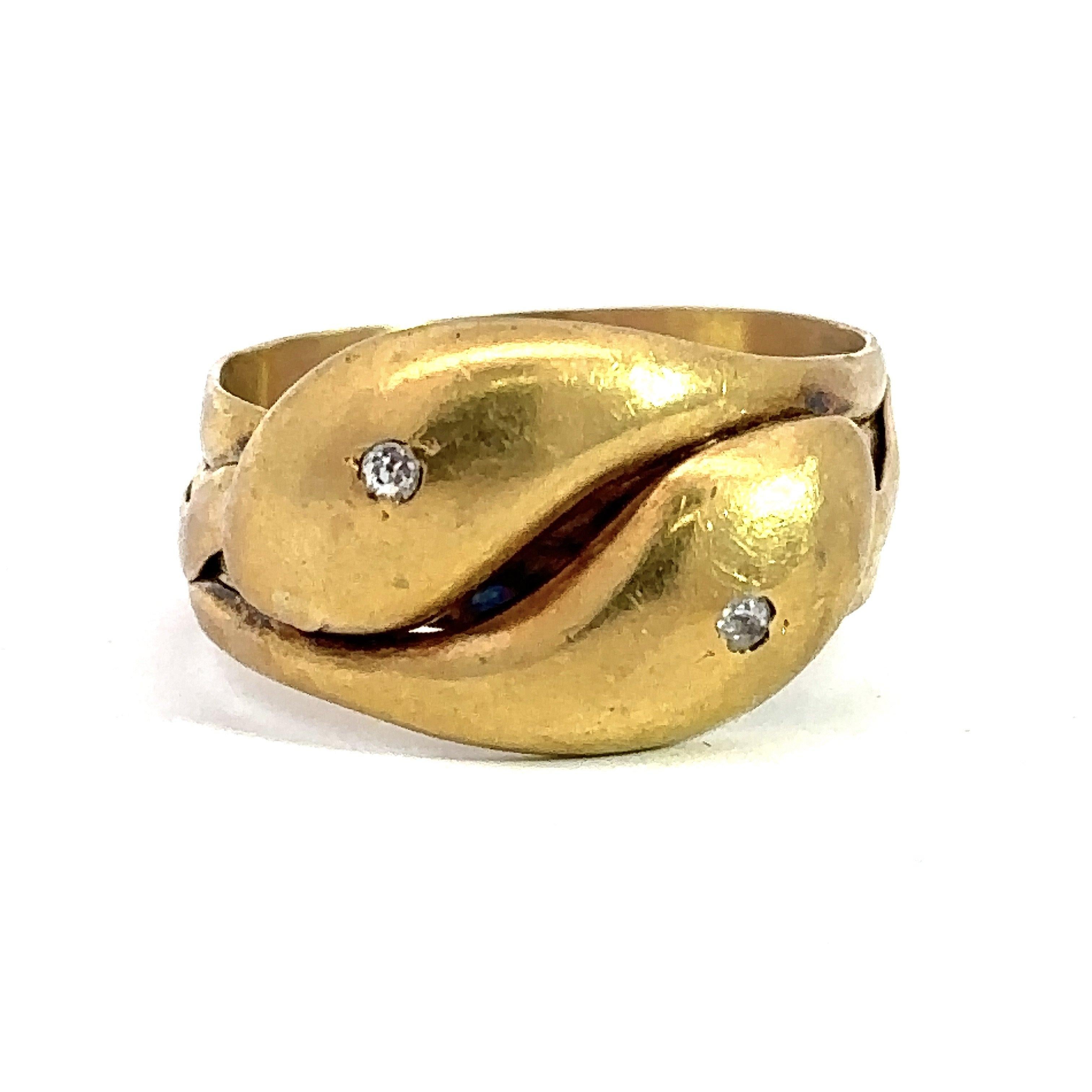 Antique 18KT Yellow Gold Double-Headed Snake Ring For Sale 2