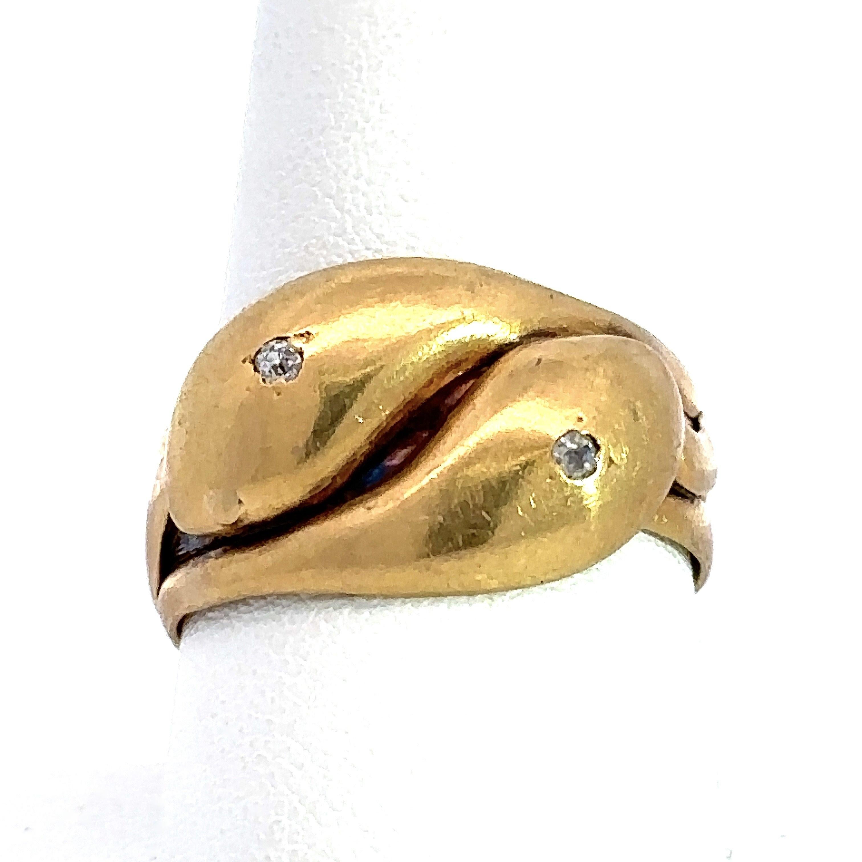Antique 18KT Yellow Gold Double-Headed Snake Ring For Sale 3