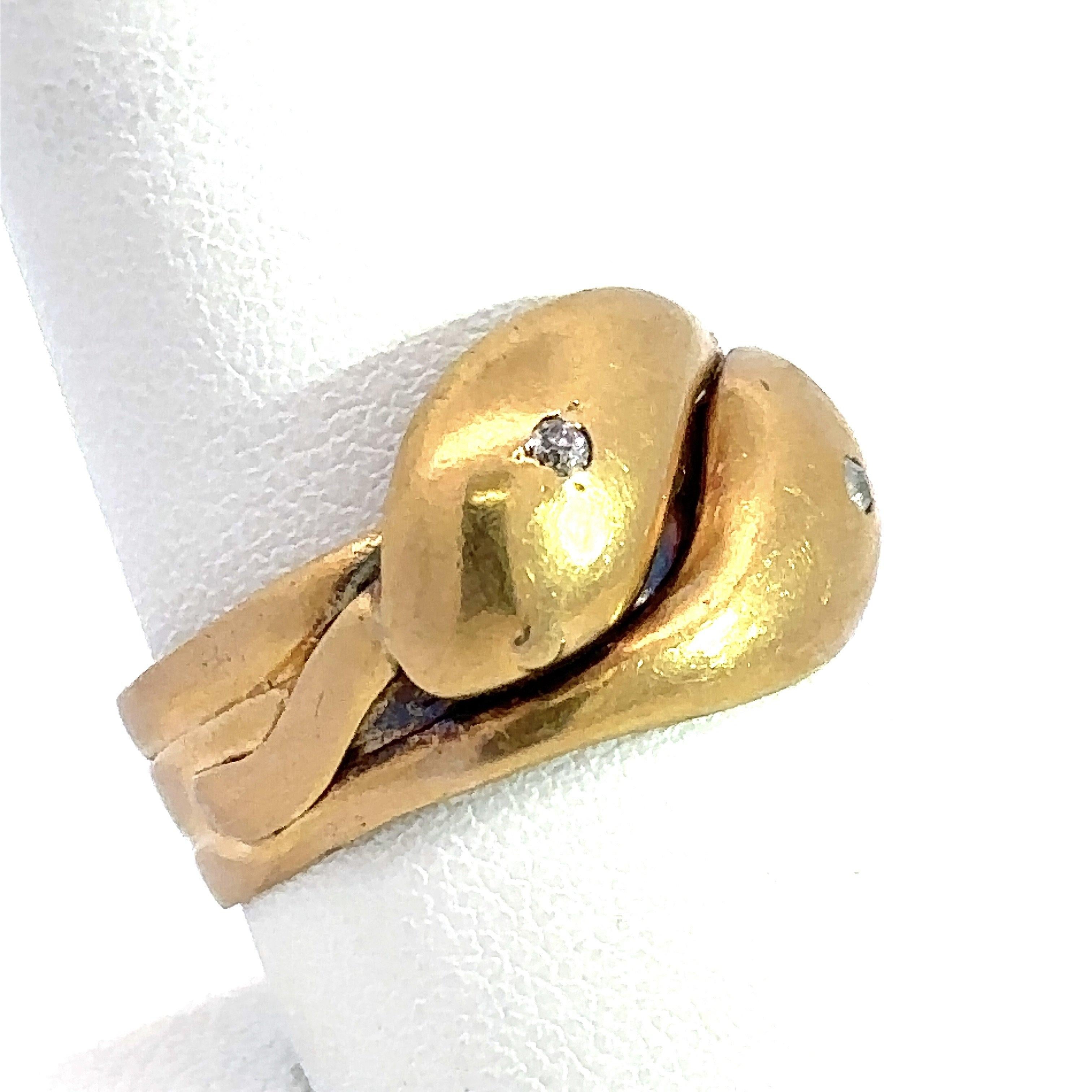 Antique 18KT Yellow Gold Double-Headed Snake Ring For Sale 4