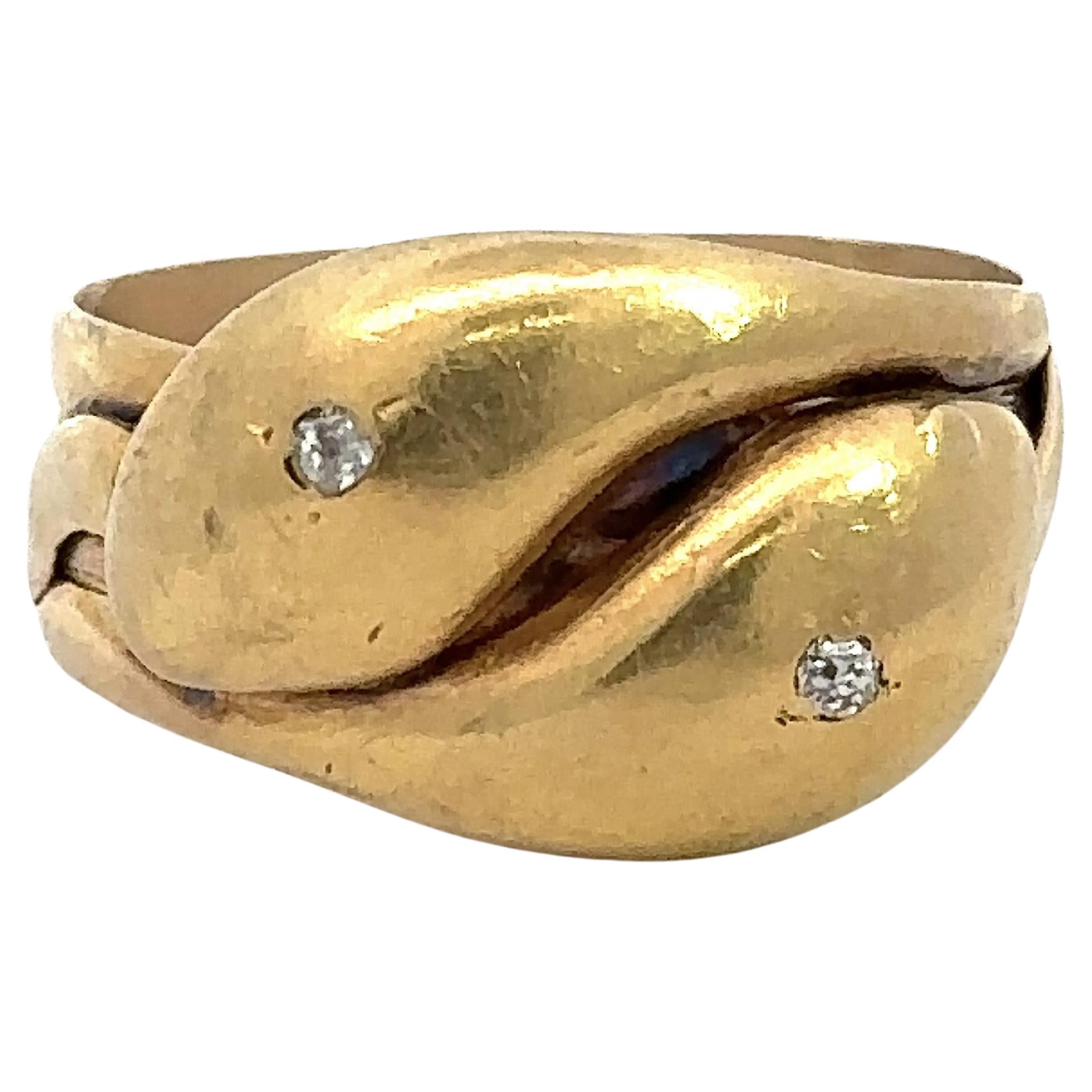 Antique 18KT Yellow Gold Double-Headed Snake Ring For Sale