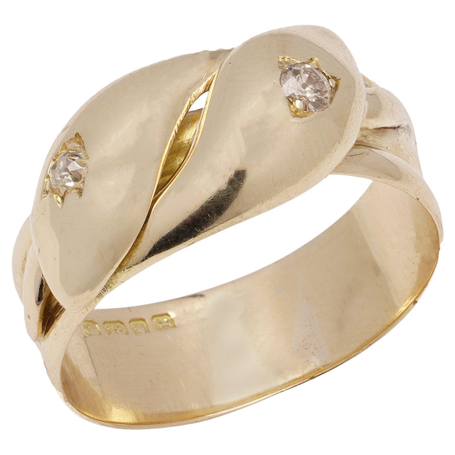 Bague ancienne pour homme en or jaune 18 ct. avec serpents enroulés 