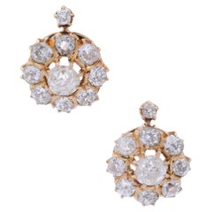 Antique 18kt yellow Gold Rosetta Earring with 1.80 Cts in Diamonds