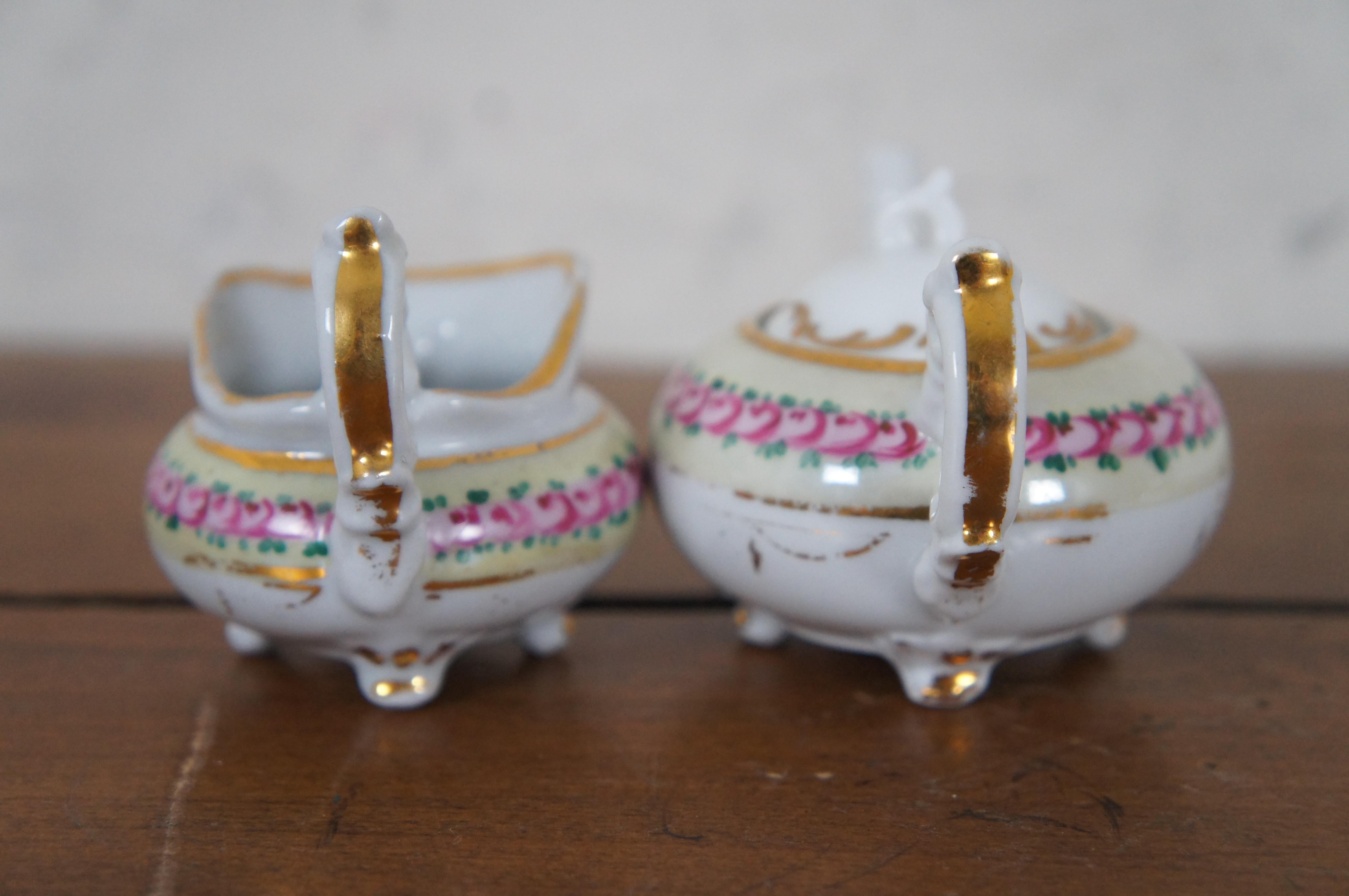 Antiquités 18pc Hand Painted Roses Miniature Porcelain Childs Doll Tea Set 4
