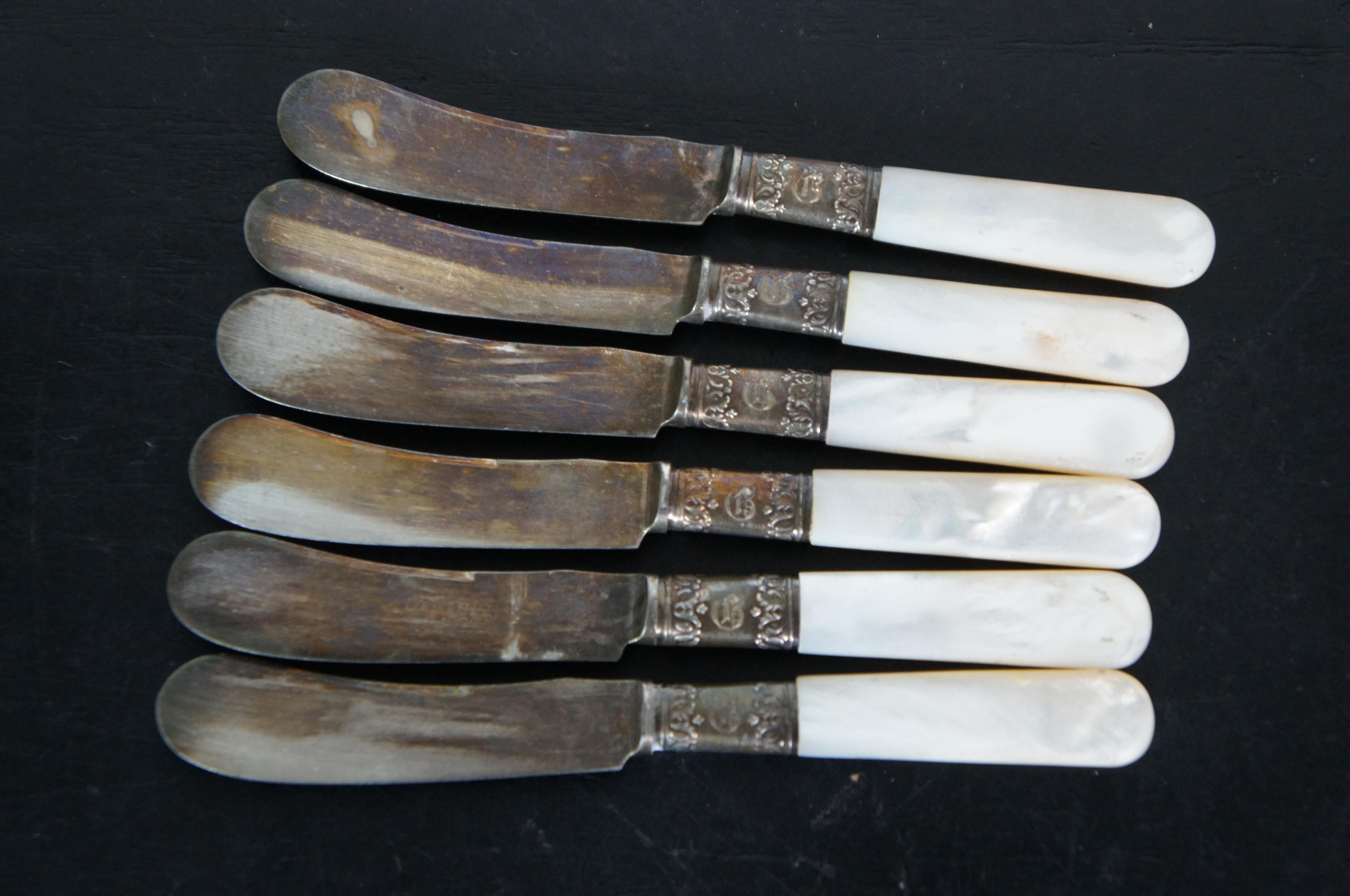 Antikes 18 Teile Perlmutt Sterlingsilber Gabelmesser Messer Fisch Besteck Geschirr (20. Jahrhundert) im Angebot