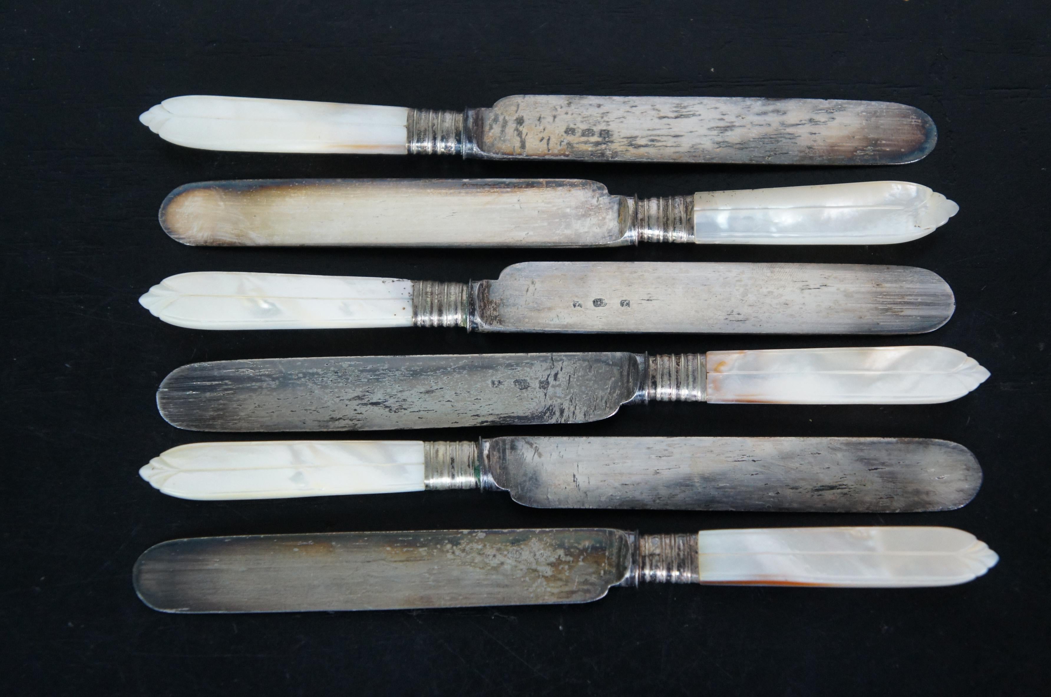 Antikes 18 Teile Perlmutt Sterlingsilber Gabelmesser Messer Fisch Besteck Geschirr (Metall) im Angebot