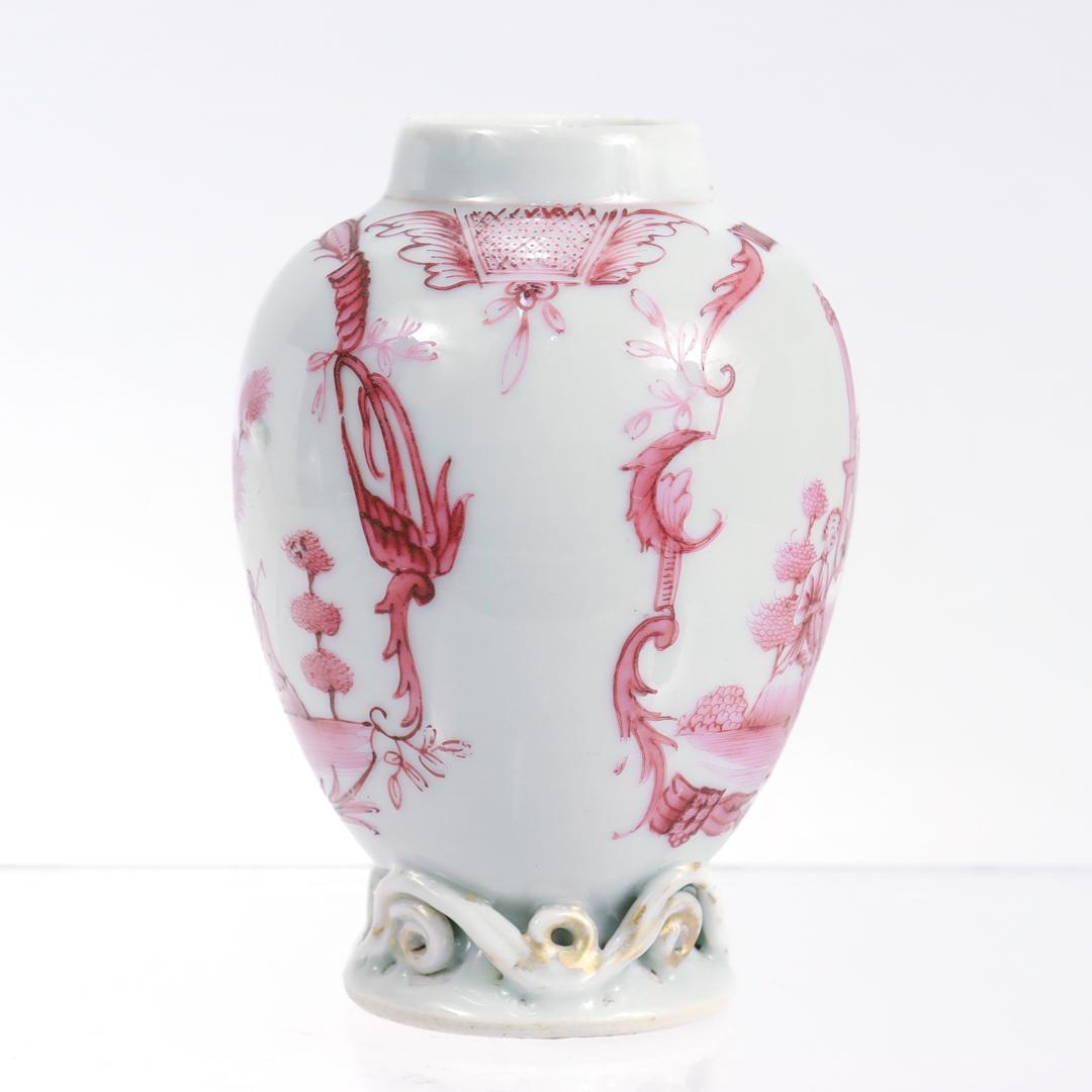 19th Century Antique 18th/19th C. Chinese Export Porcelain Tea Caddy with European Decoration For Sale