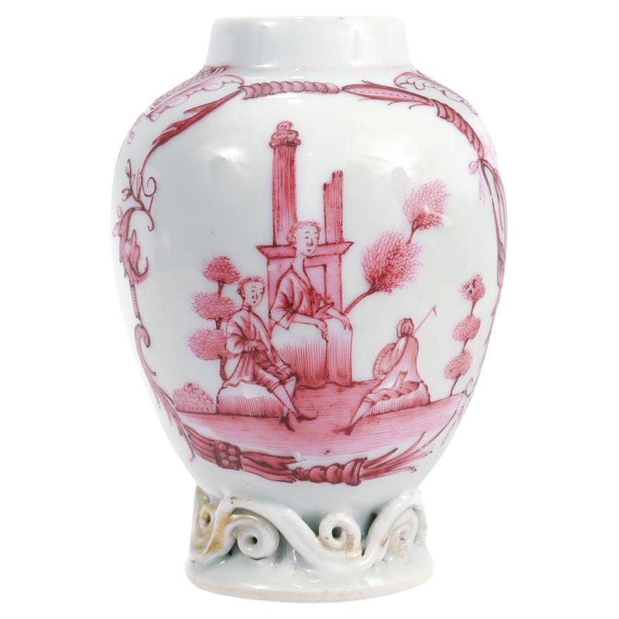 Ancienne boîte à thé en porcelaine d'exportation chinoise du 18e/19e siècle avec décoration européenne