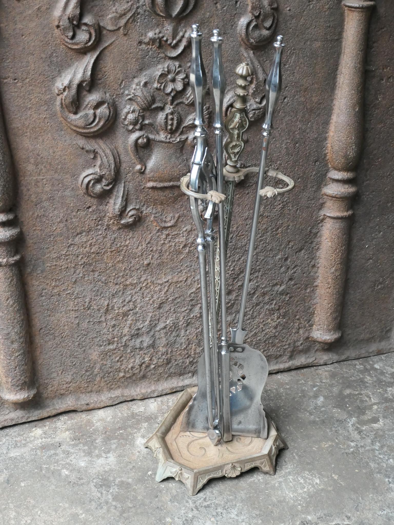 Forged Antique 18th - 19th C. English Georgian Fire Companion Set For Sale