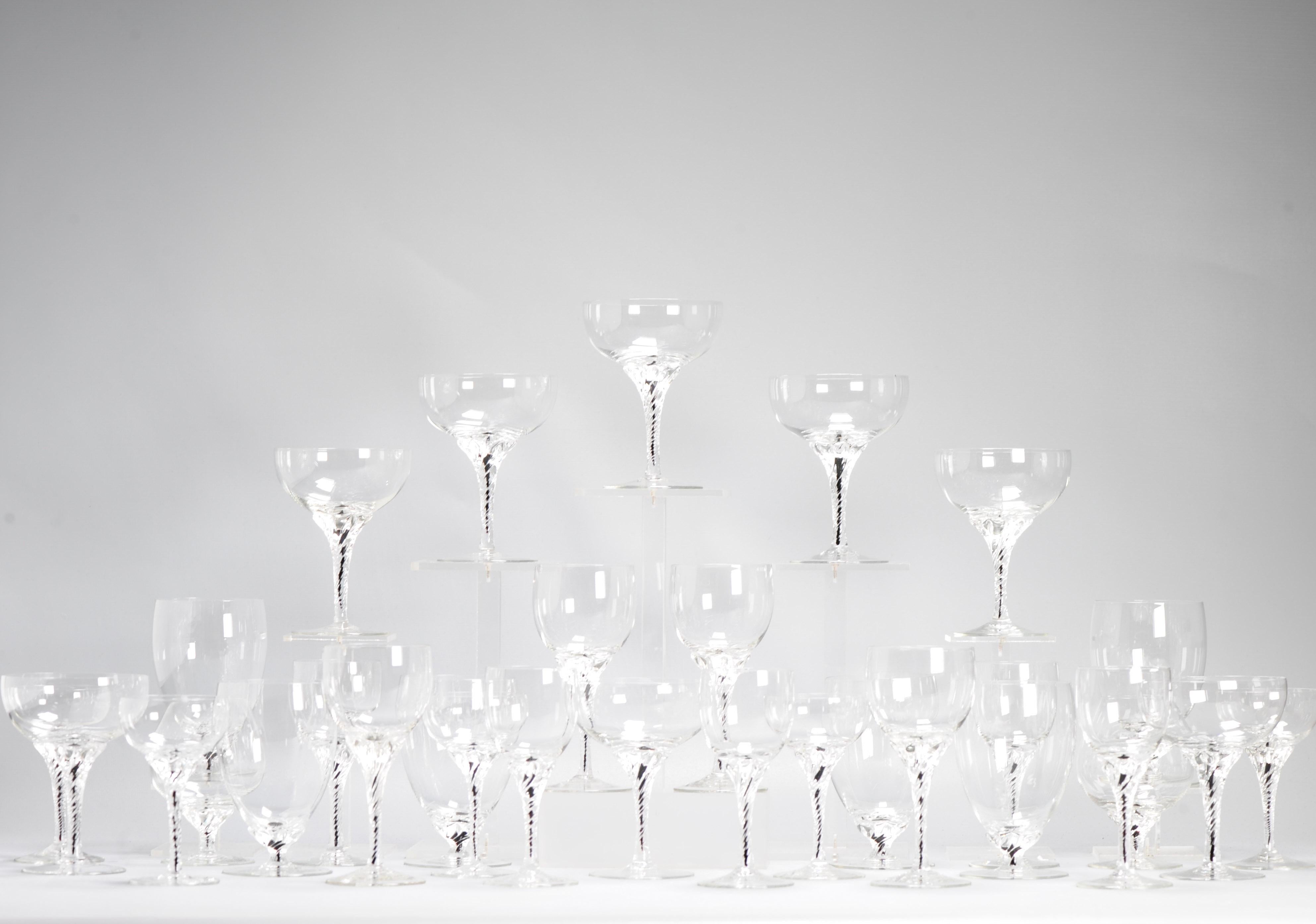 Great set with many glasses. Rare black airtwist