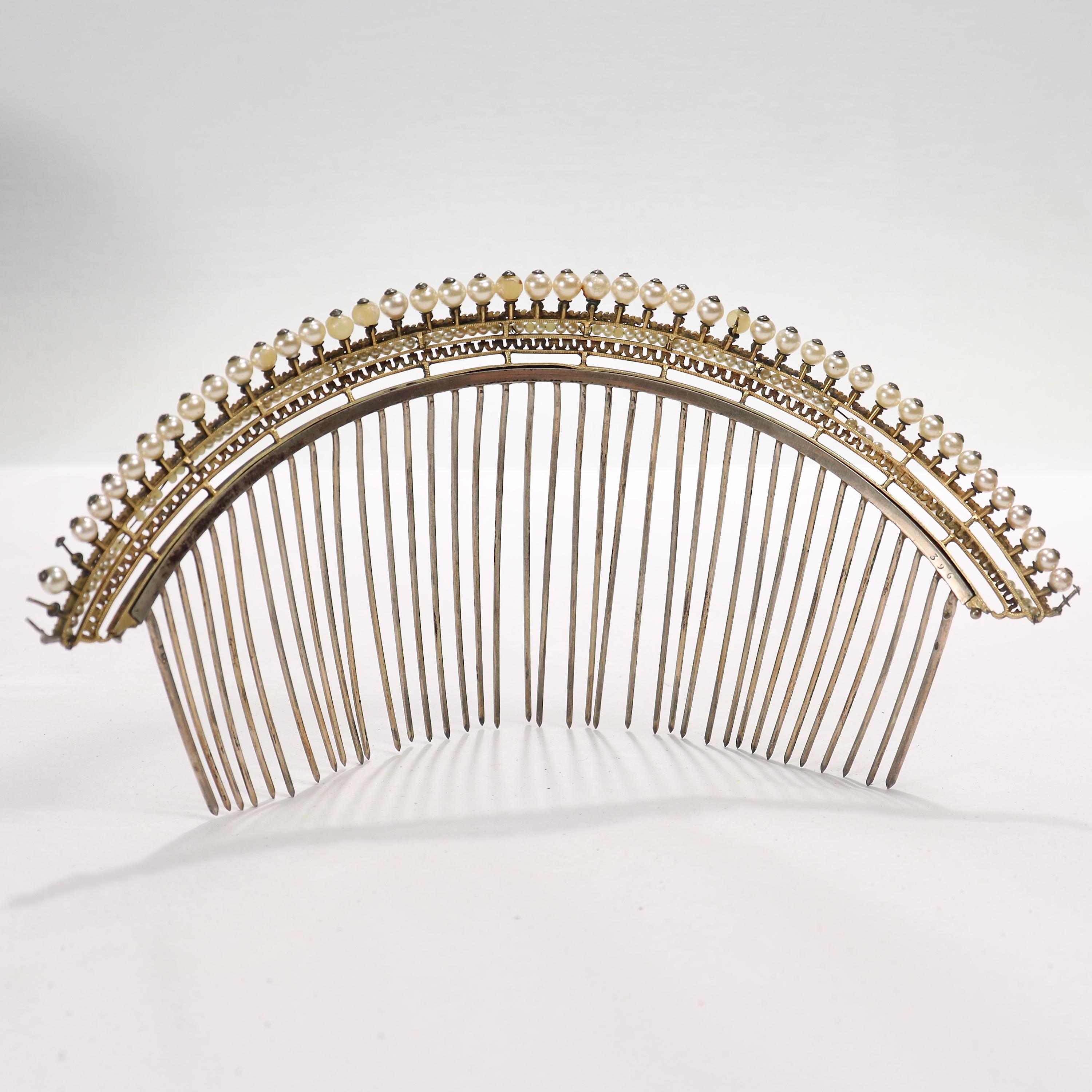 Antikes französisches Empire-Diademe-Tiara aus vergoldetem Silber und Kunstperlen aus dem 18. / 19. Jahrhundert für Damen oder Herren