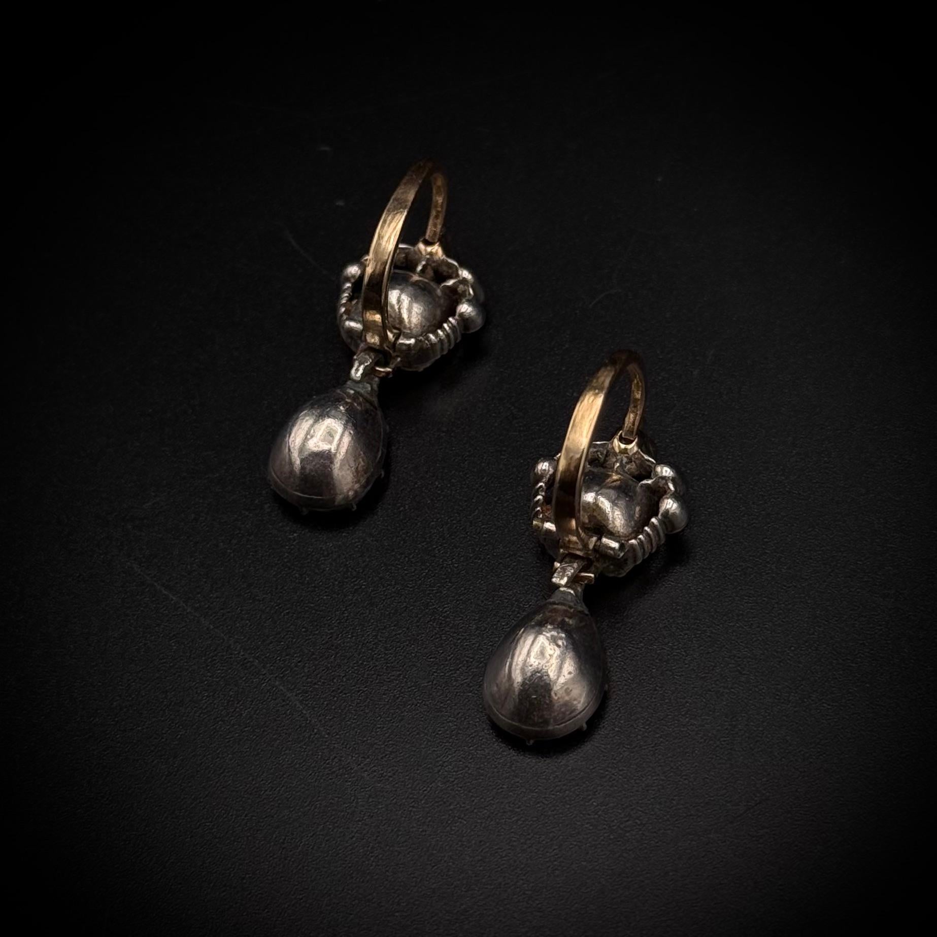 Boucles d'oreilles anciennes 18/19ème siècle Géorgienne Diamant Topaze Citrine Portugaise en vente 4