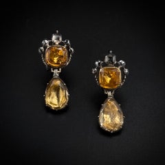 Antike 18./19. Jahrhundert georgische Diamant-Topas-Citrin-Ohrringe Portugiesisch