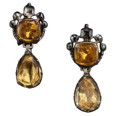 Antique 18th/19th Century Georgian Diamond Topaz Citrine Earrings Portuguese