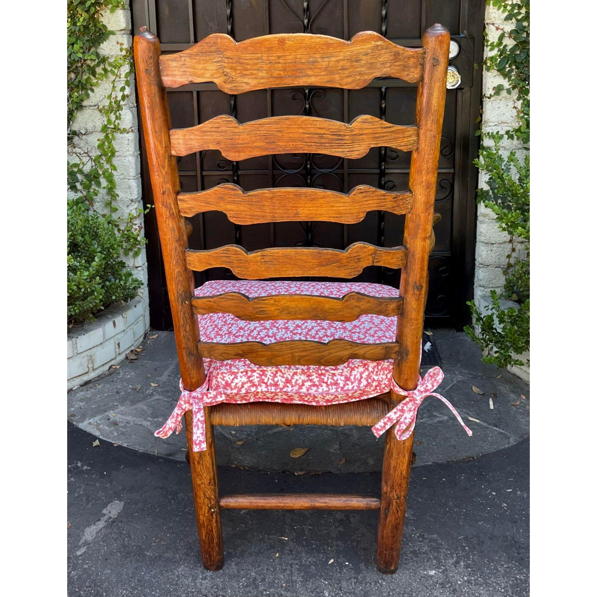 18th Century and Earlier Antique 18th C American Ladder Back Arm Chair with Scalamandre Down Cushion For Sale