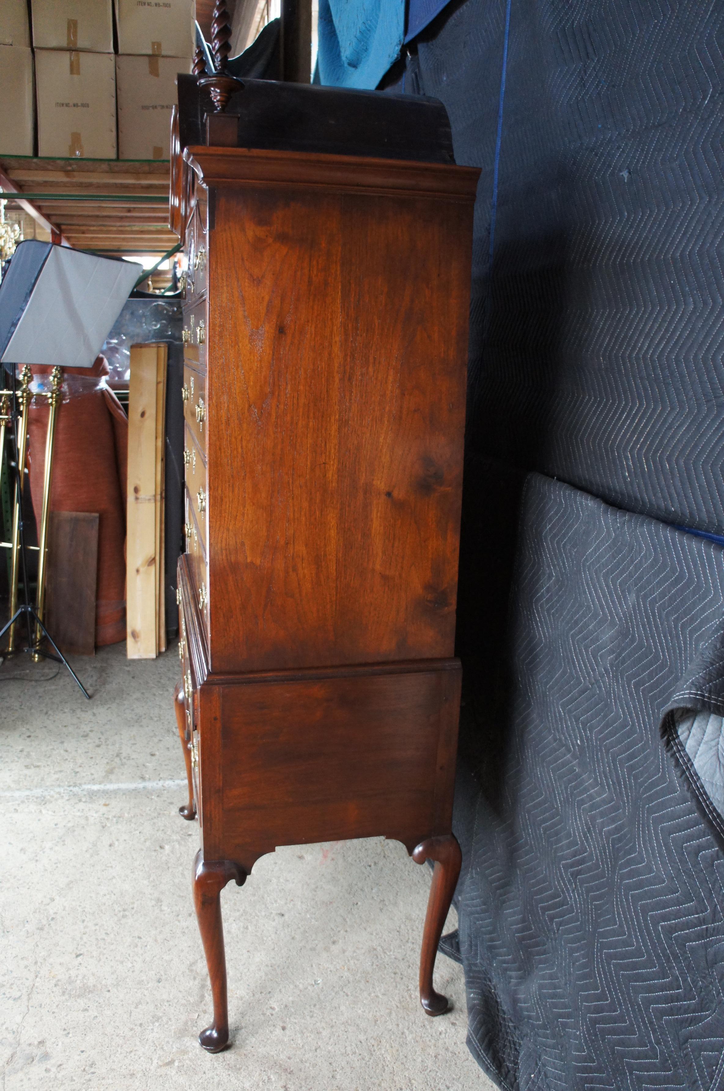 Antique 18th C. American Queen Anne Cherry Bonnet Top Highboy Chest Dresser 85