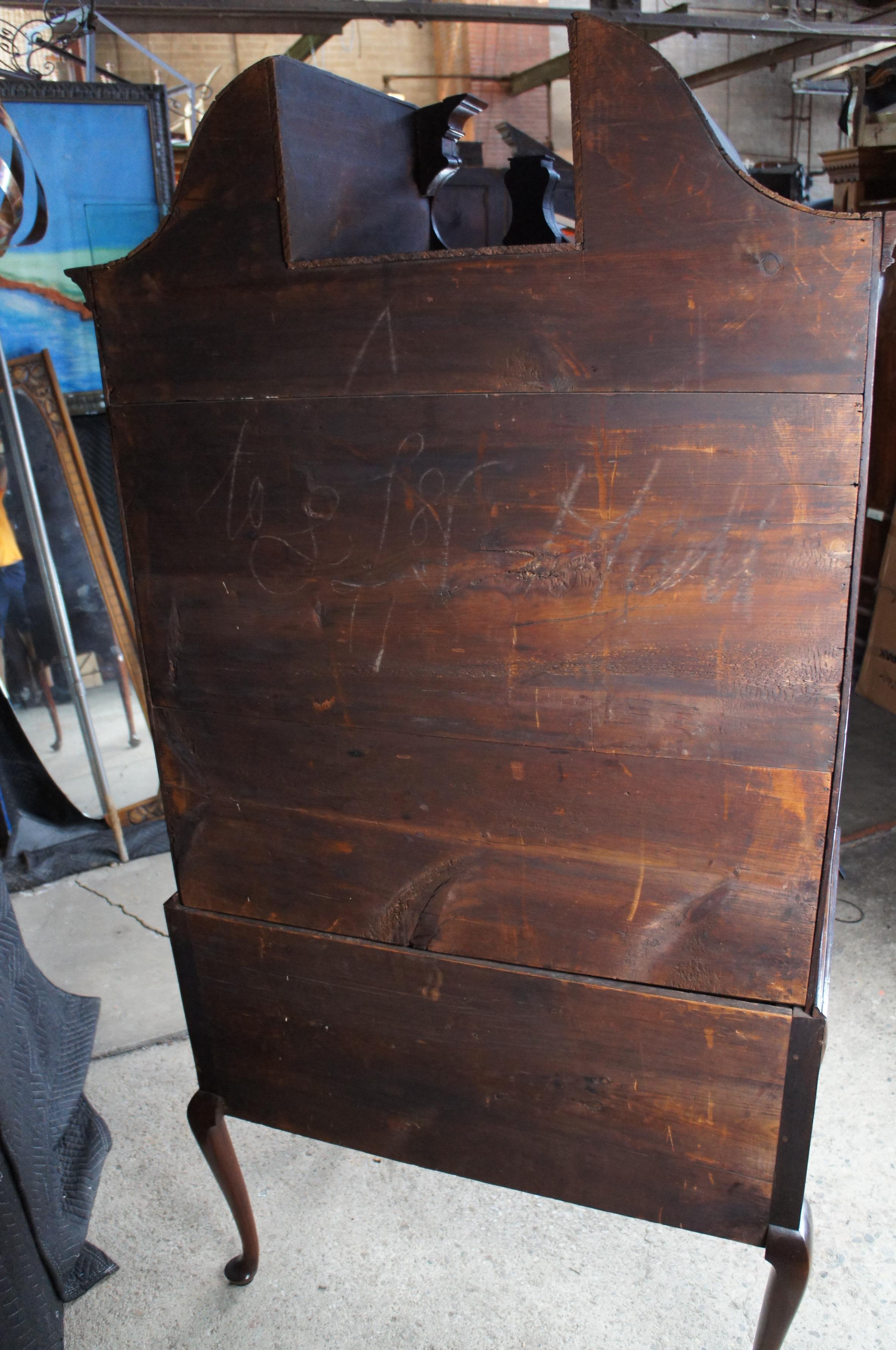 Antique 18th C. American Queen Anne Cherry Bonnet Top Highboy Chest Dresser 85