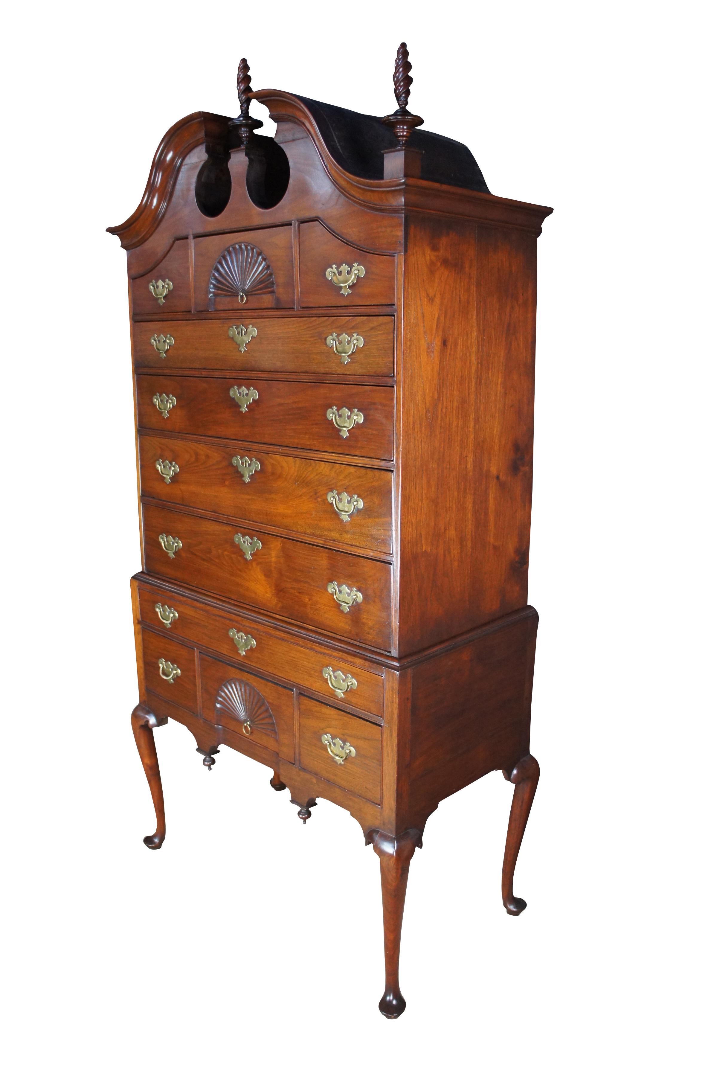 Antique 18th C. American Queen Anne Cherry Bonnet Top Highboy Chest Dresser 85