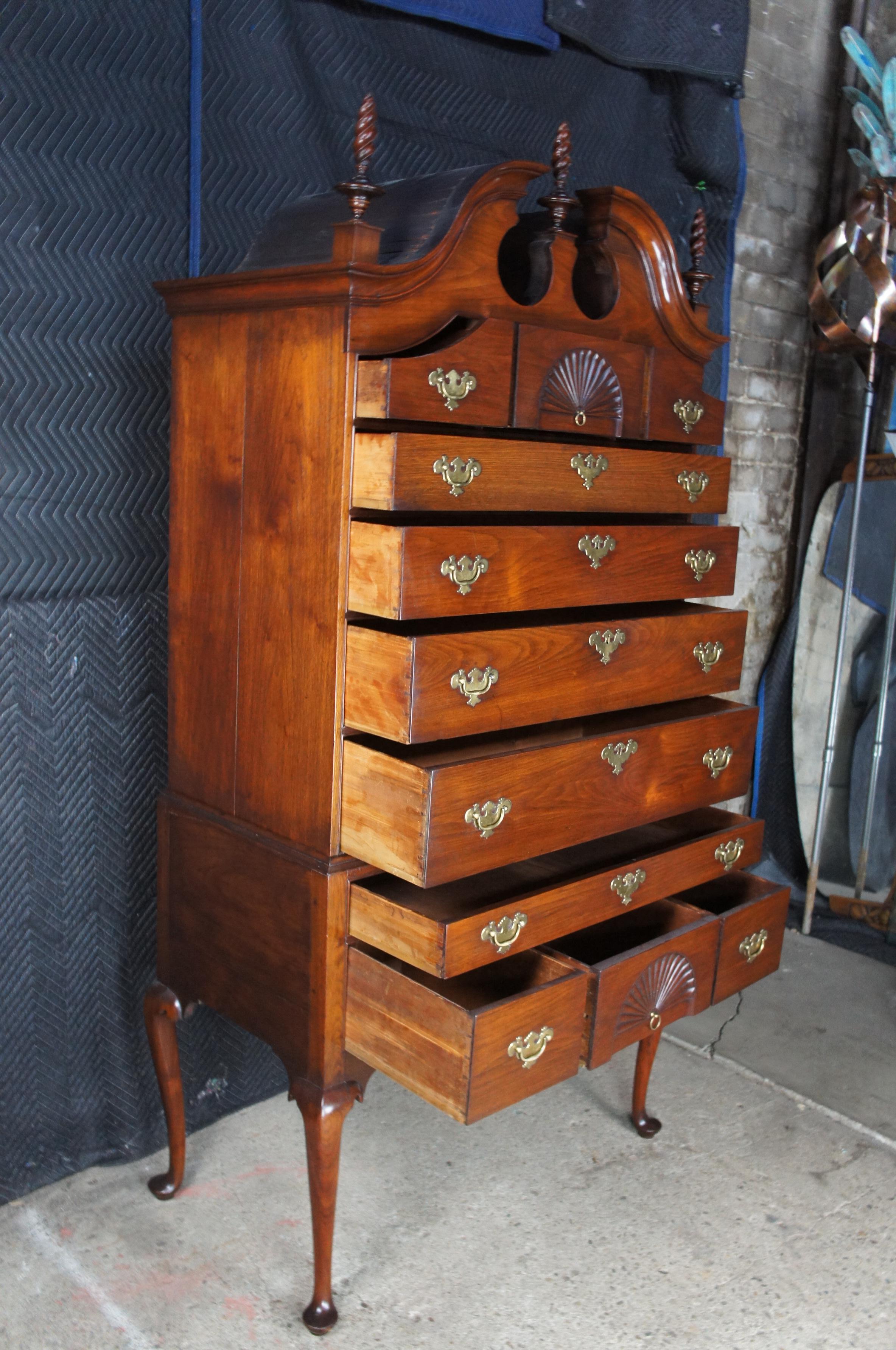 18th Century and Earlier Antique 18th C. American Queen Anne Cherry Bonnet Top Highboy Chest Dresser 85