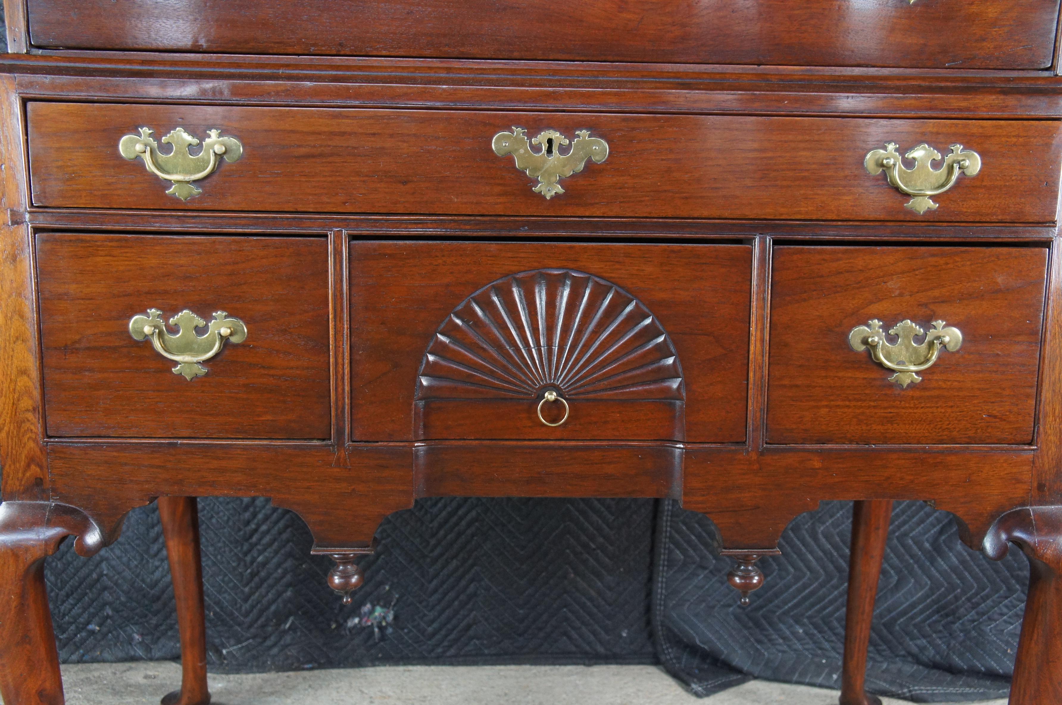 Antique 18th C. American Queen Anne Cherry Bonnet Top Highboy Chest Dresser 85