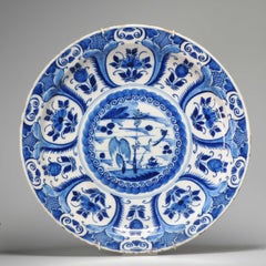Antique 18th C Blue and White Kraak Style Dutch Delftware Plate
