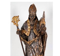 Figura antigua de San Agustín tallada y pintada en madera de giltwood del siglo XVIII